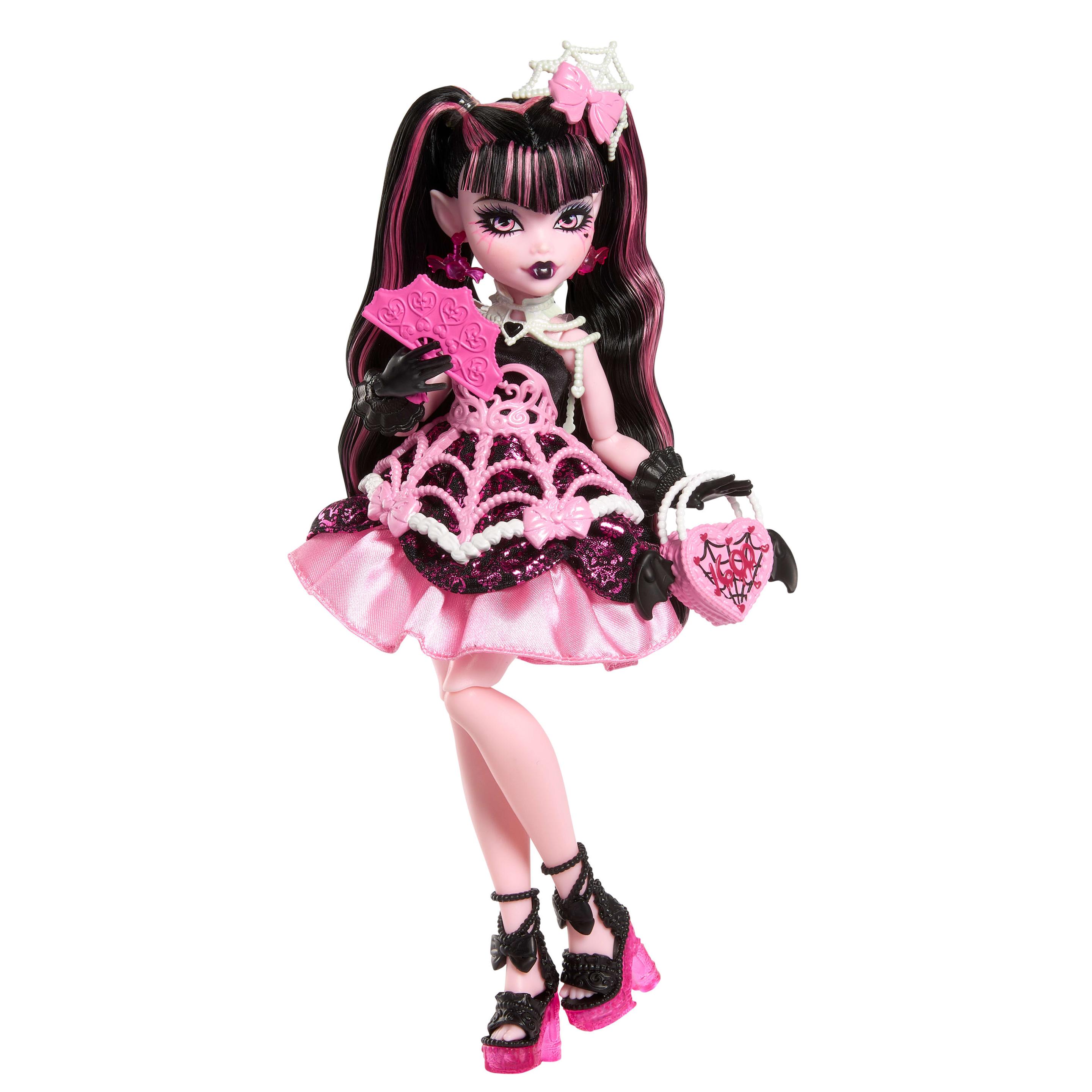 Monster High Scary Sweet Birthday Draculaura-Puppe im Partykleid mit Ballon und Geschenk