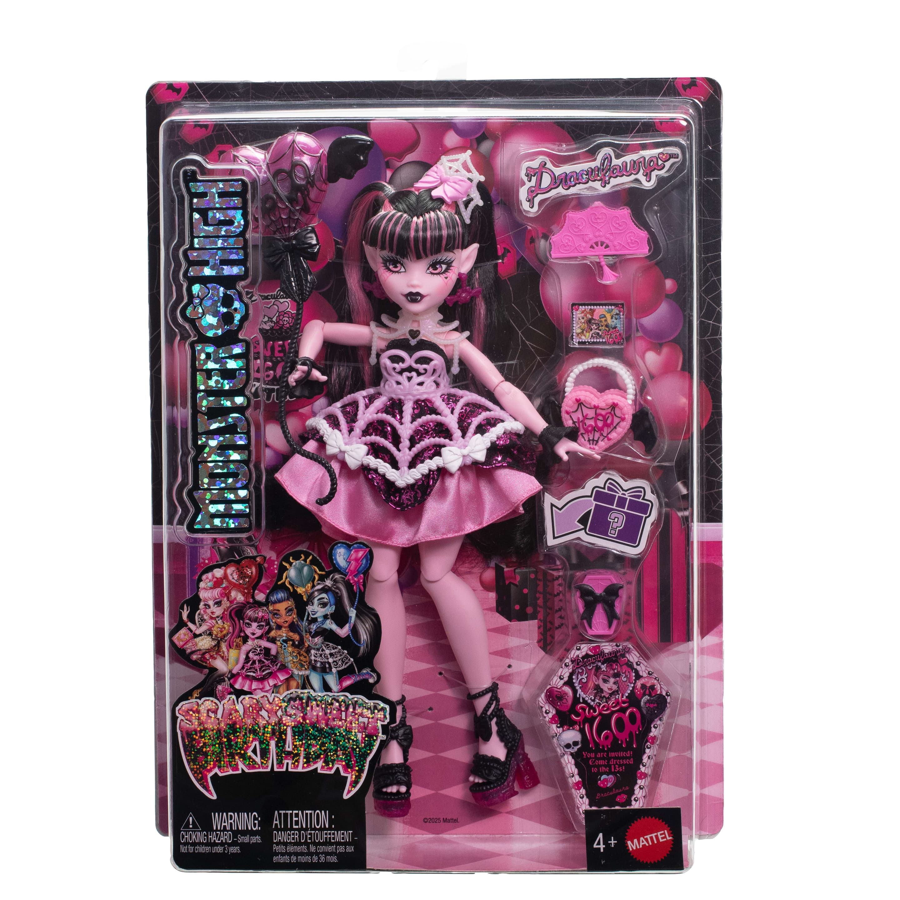 Produktbild Monster High Scary Sweet Birthday Draculaura-Puppe im Partykleid mit Ballon und Geschenk 5 von 6