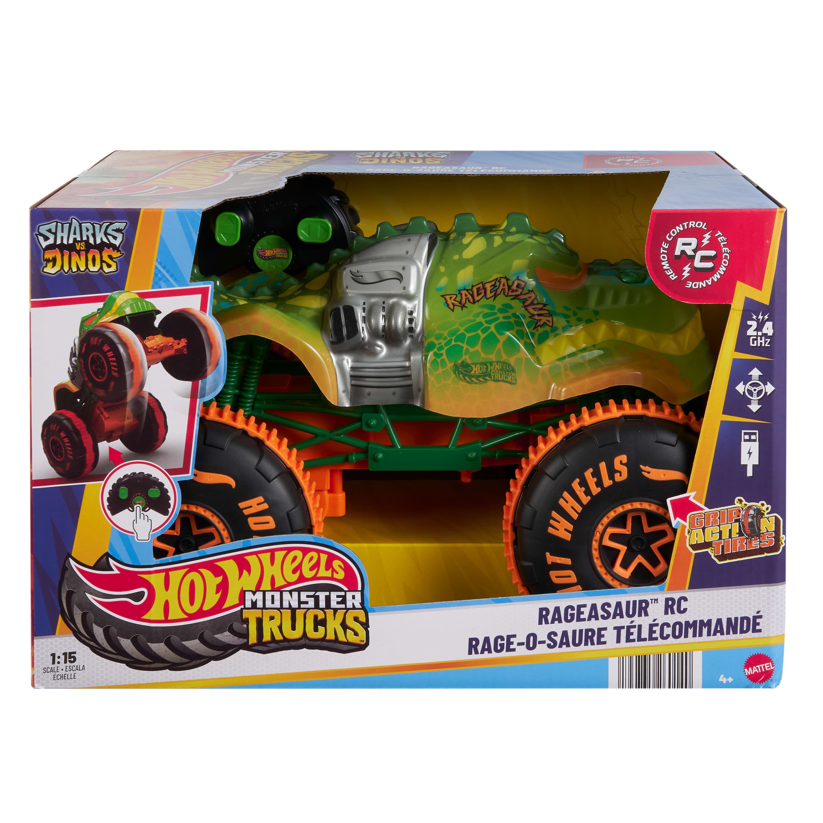 Produktbild Hot Wheels Monster Trucks RC Rageasaur, Batteriebetriebener Spielzeugtruck im Maßstab 1:15 mit Fernbedienung 4 von 5