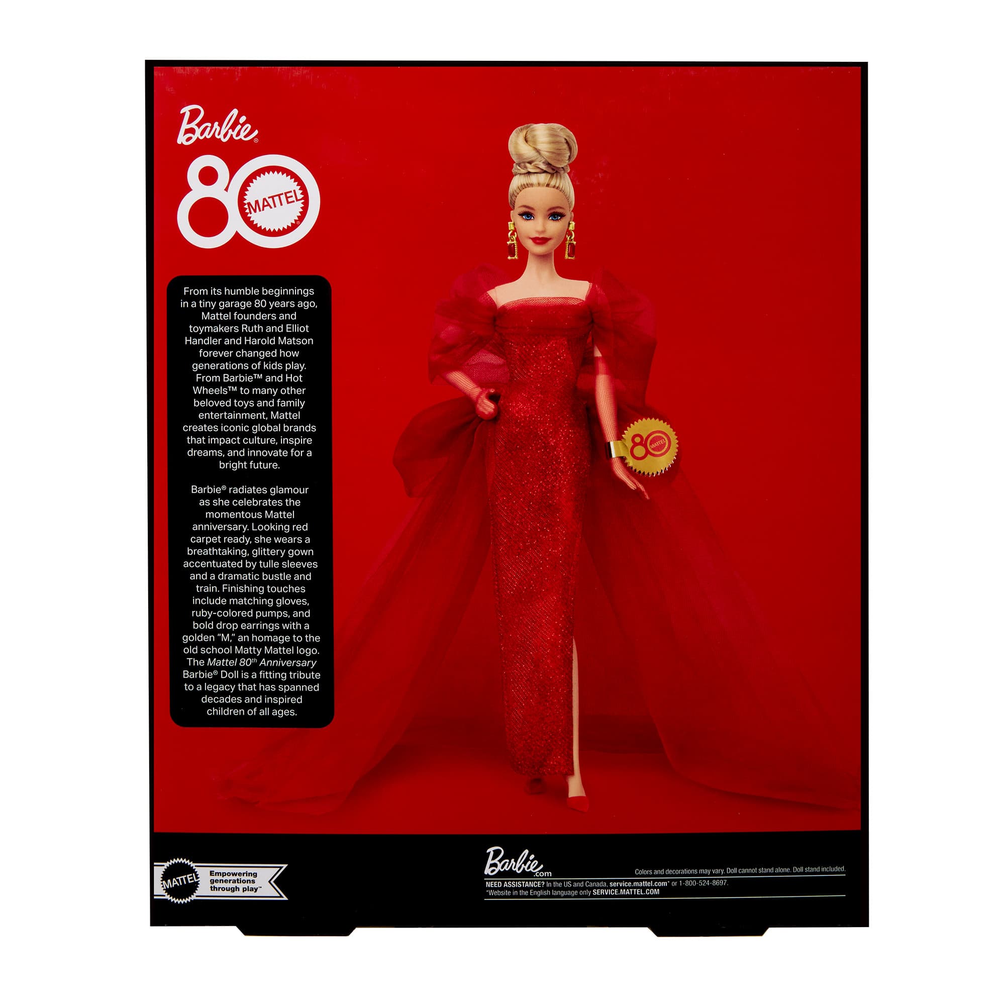Produktbild Barbie Signature Sammelpuppe zum 80. Jubiläum von Mattel, glitzerndes rotes Tüllkleid, blondes Haar 6 von 6