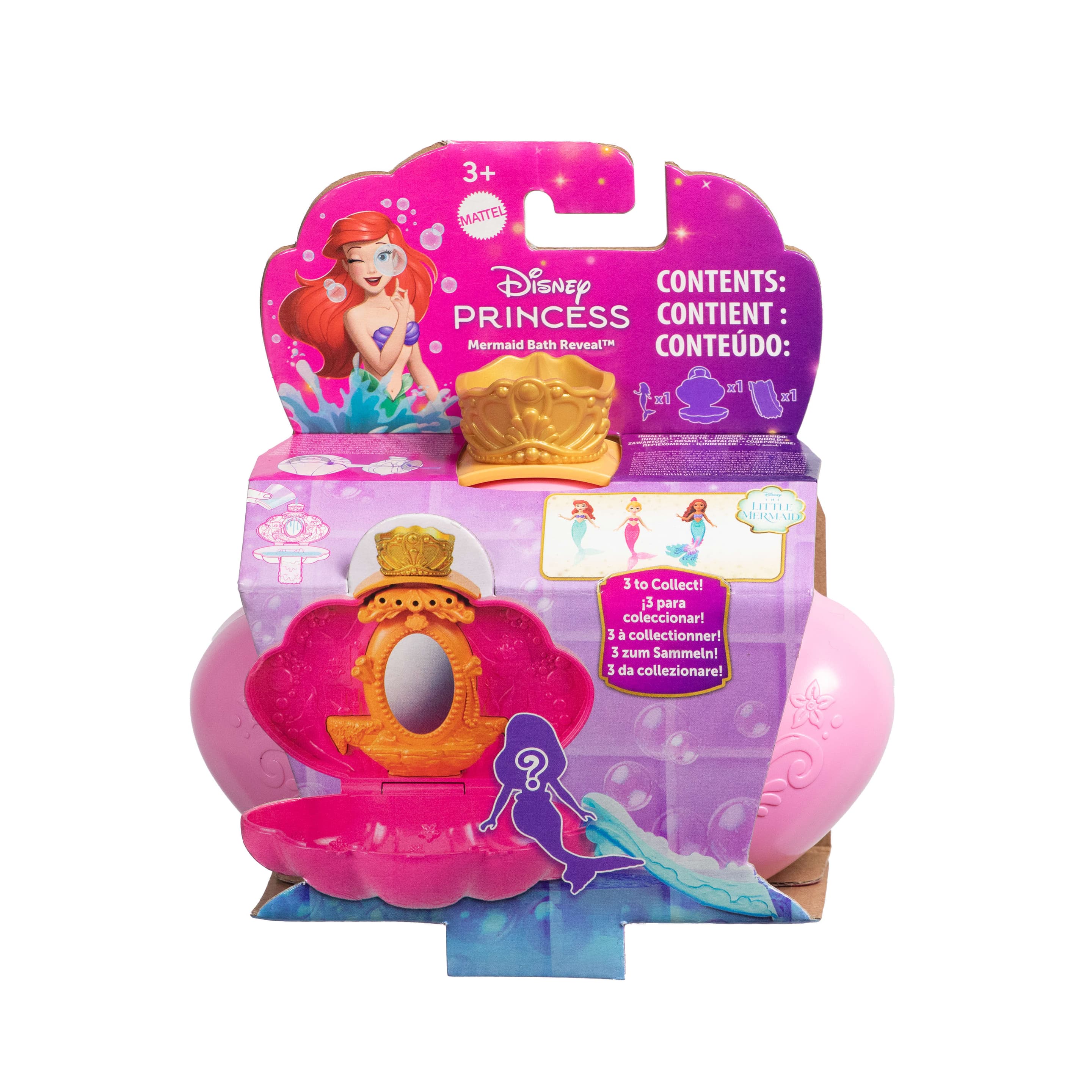 Produktbild Disney Princess Bath Reveal Meerjungfrauenpuppen, muschelförmiges Überraschungsspielset mit Rutschen-Zubehör 2 von 4