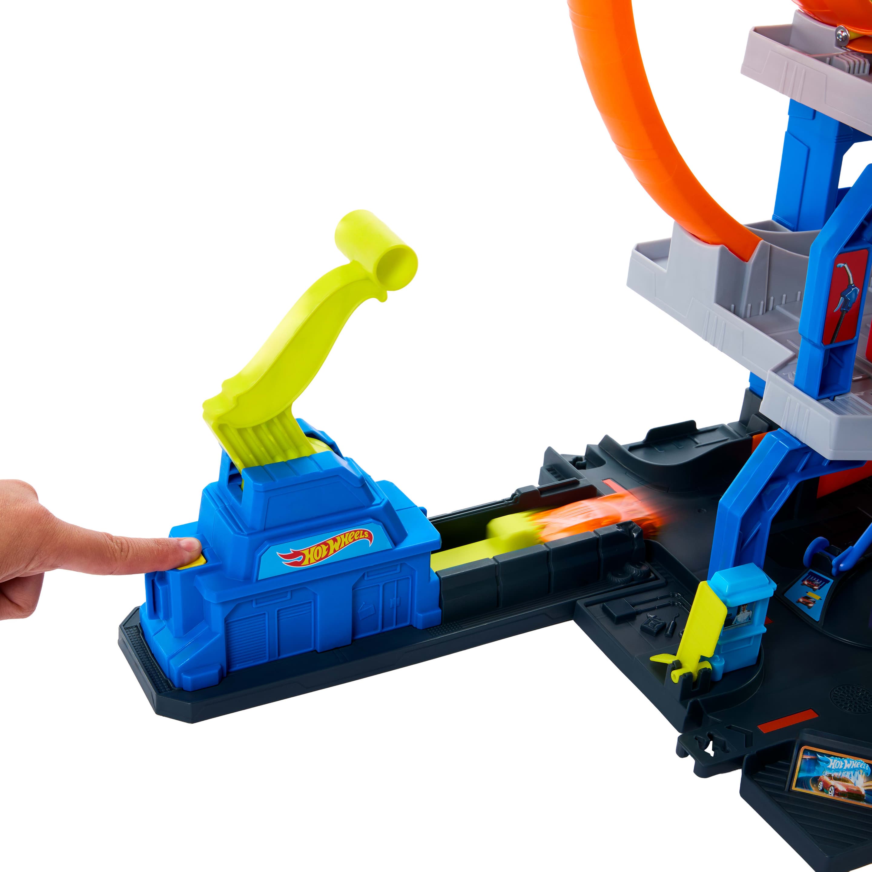 Produktbild Hot Wheels City Mega-Parkgarage-Spielset mit 1 Die-Cast-Spielzeugauto und 1 Spielzeug-Hubschrauber im Maßstab 1:64 6 von 6