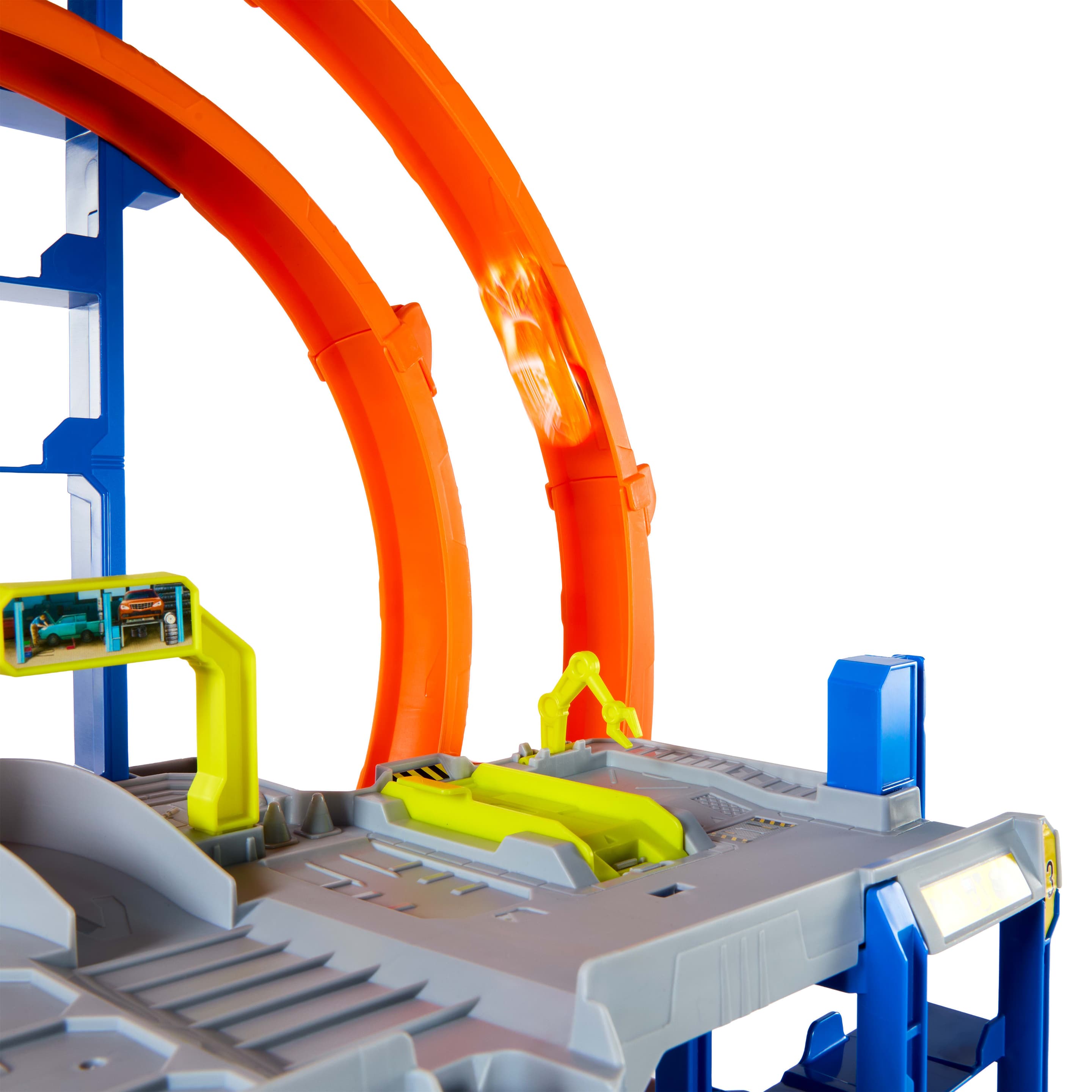 Produktbild Hot Wheels City Mega-Parkgarage-Spielset mit 1 Die-Cast-Spielzeugauto und 1 Spielzeug-Hubschrauber im Maßstab 1:64 2 von 6