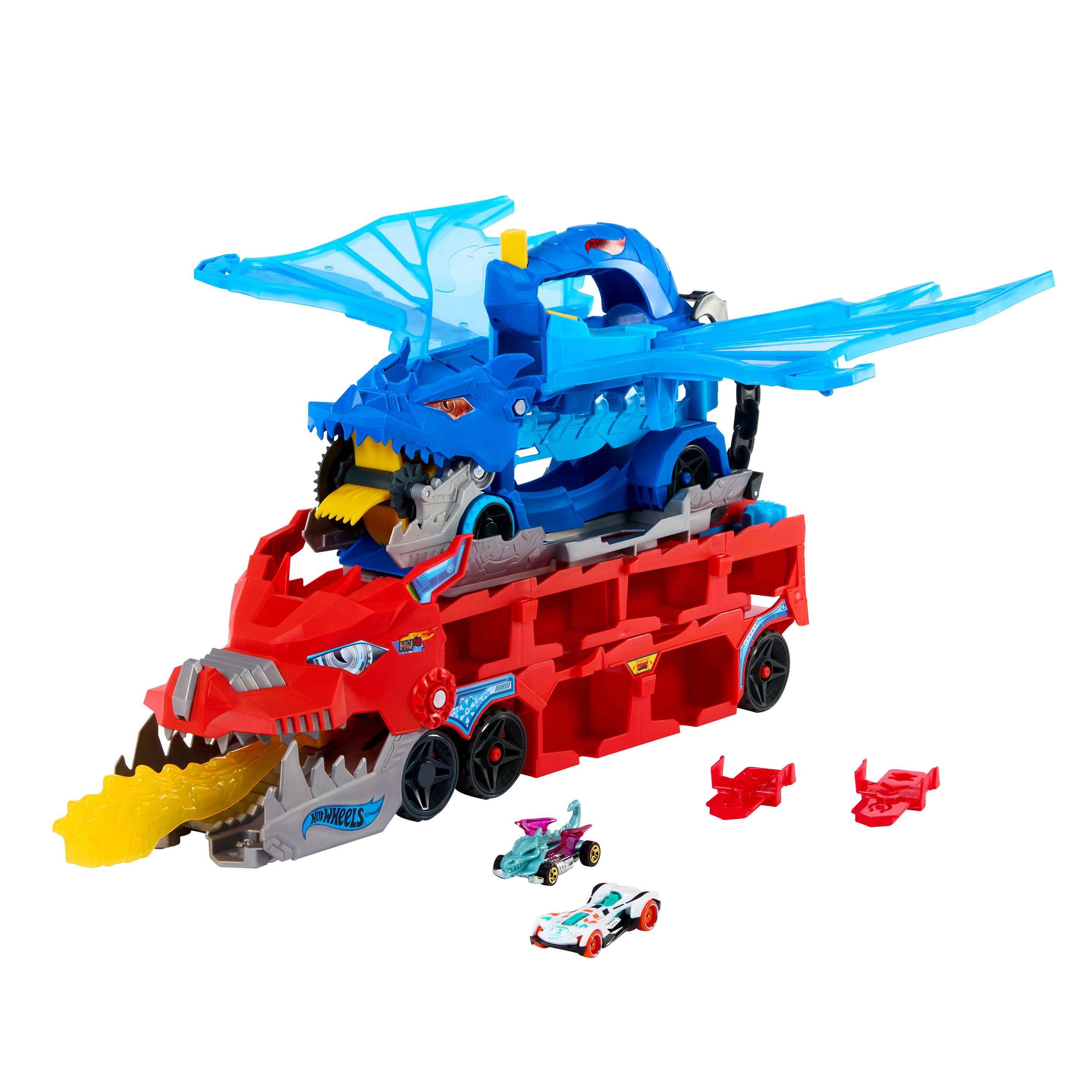 Produktbild Hot Wheels City Hot Wheels ultimativer 2-in-1 Drachentransporter und 2 Spielzeugautos im Maßstab 1:64 4 von 6
