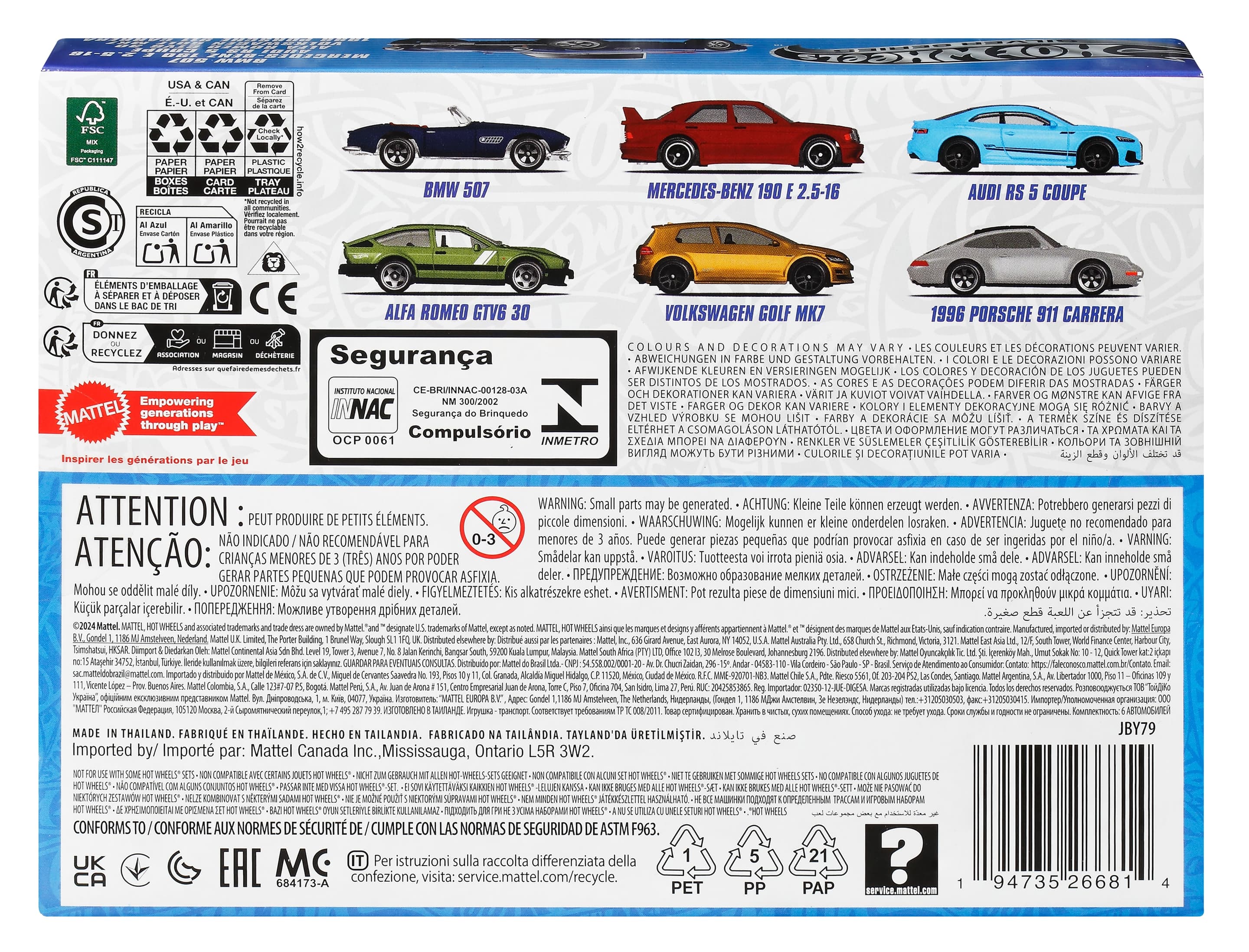 Produktbild Hot Wheels Die-Cast-Spielzeugautos im Maßstab 1:64, Set aus 6 europäischen Fahrzeugen (Stile können abweichen) 2 von 3