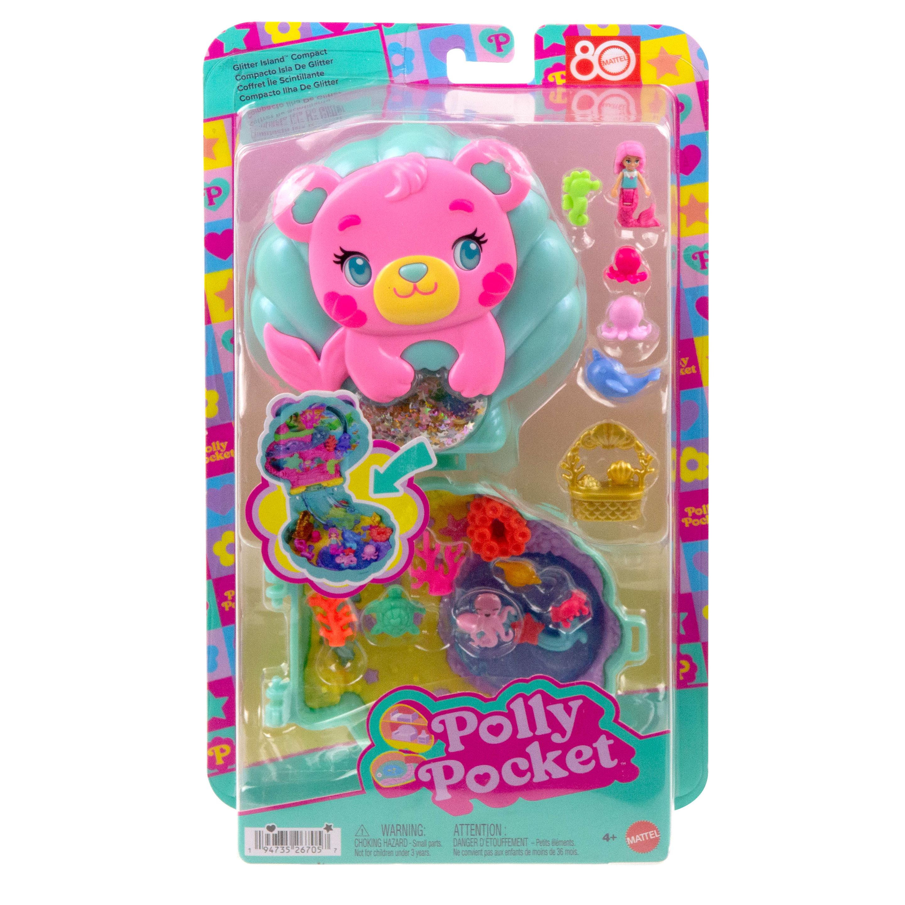 Produktbild Polly Pocket Glitzerinsel-Schatulle, Spielset mit 1 Mini-Meerjungfrauenpuppe und Meerestieren 2 von 6
