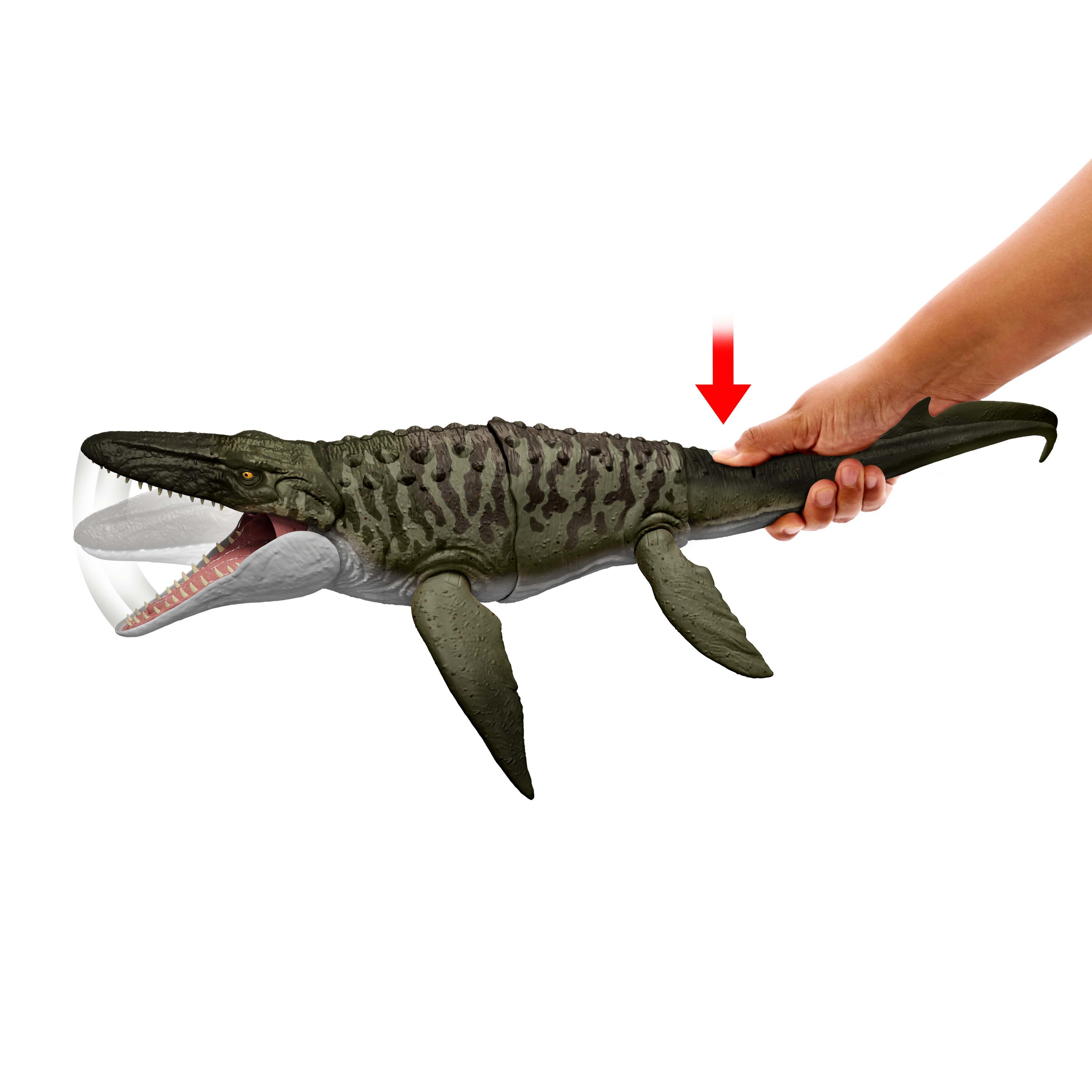 Produktbild Jurassic World Rebirth Bite N Blast Mosasaurus Actionfigur und Mini-Dilophosaurus, Dinosaurier-Spielzeug 2 von 6