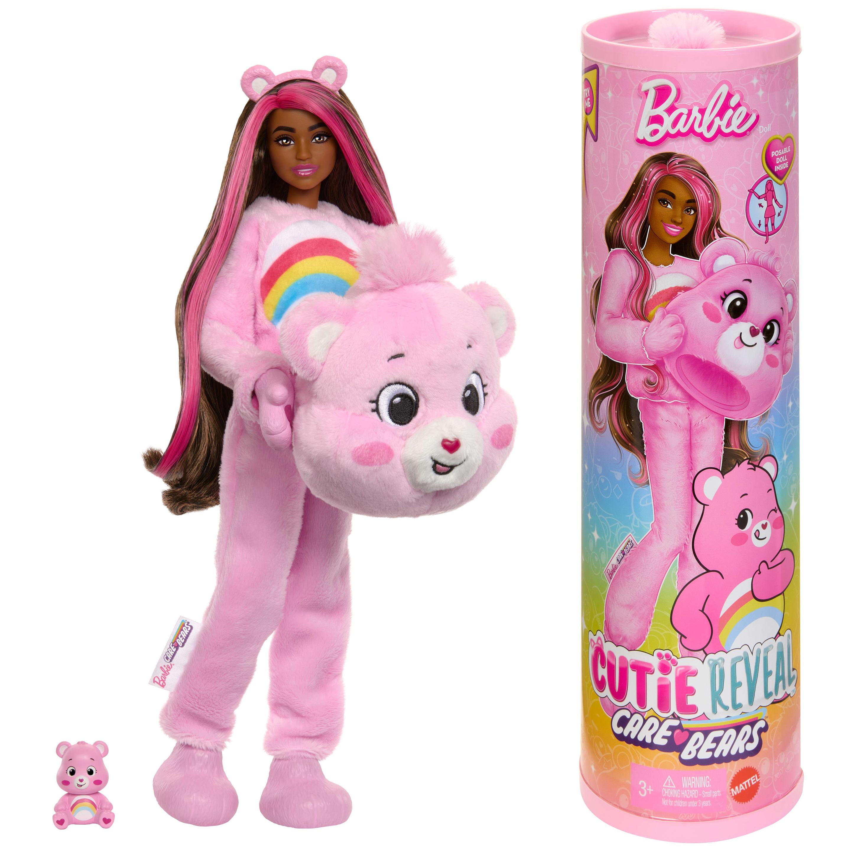 Barbie-Puppe der Cutie Reveal Glücksbärchis-Reihe mit Accessoires und Hurrabärchi-Kostüm, 10 Überraschungen