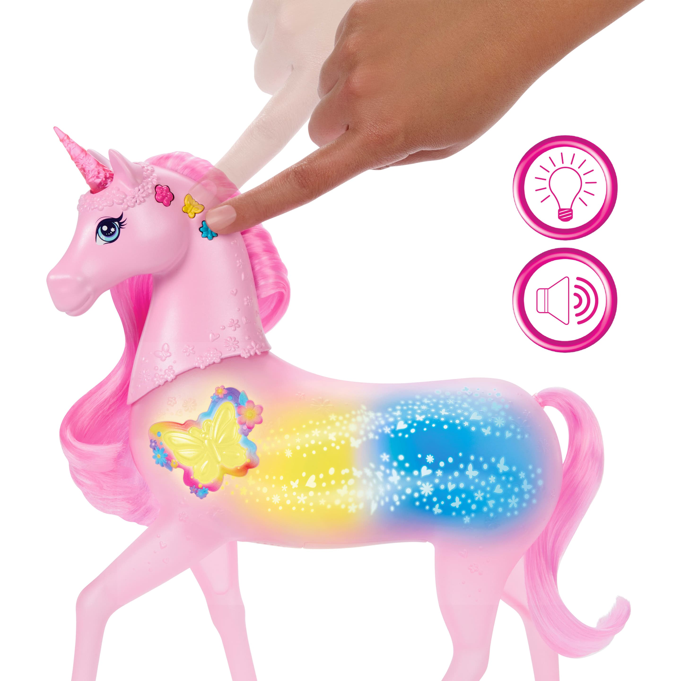 Produktbild Barbie funkelnd leuchtendes Einhorn mit 20 interaktiven Kombinationen aus Lichtern, Geräuschen und Musik 6 von 6