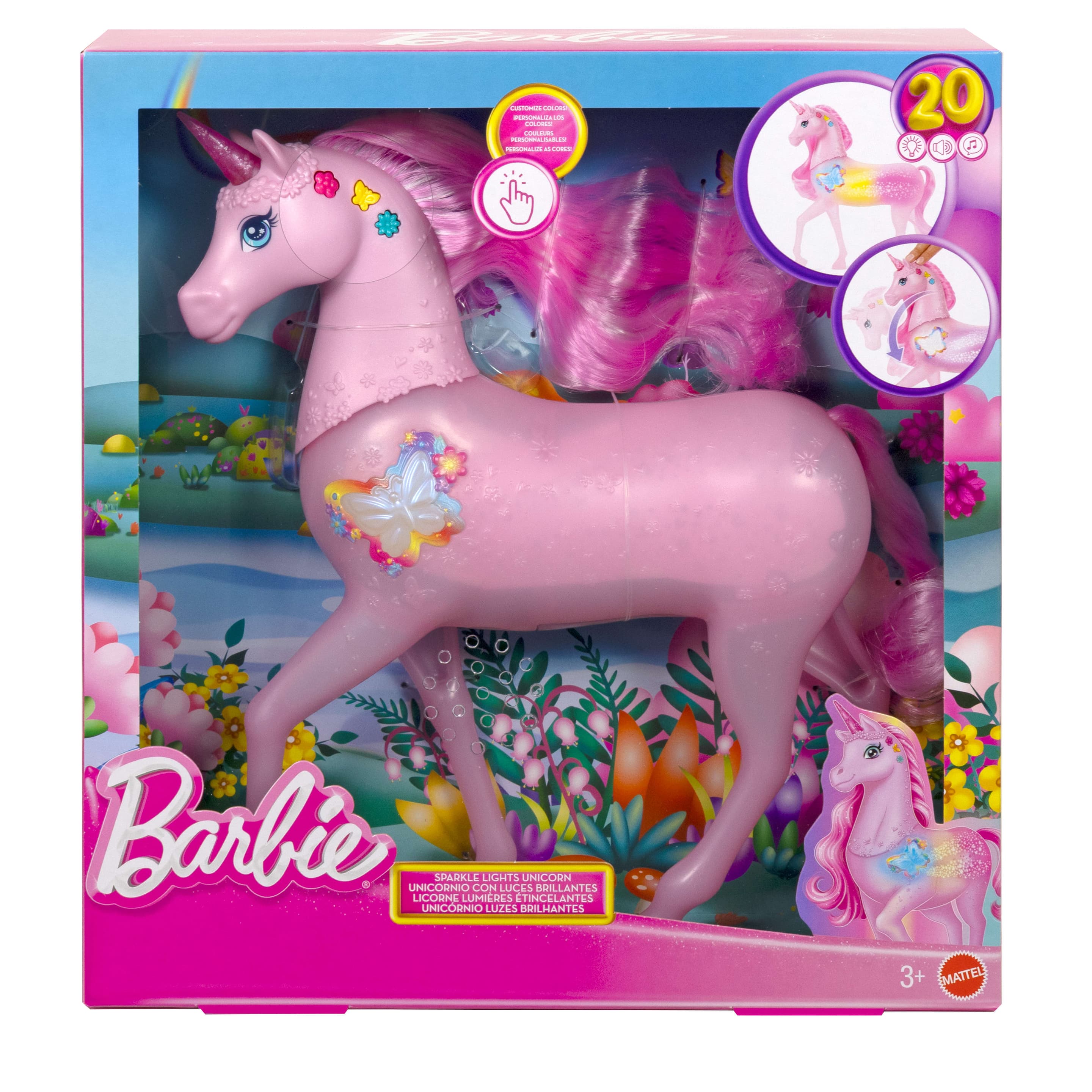 Produktbild Barbie funkelnd leuchtendes Einhorn mit 20 interaktiven Kombinationen aus Lichtern, Geräuschen und Musik 2 von 6