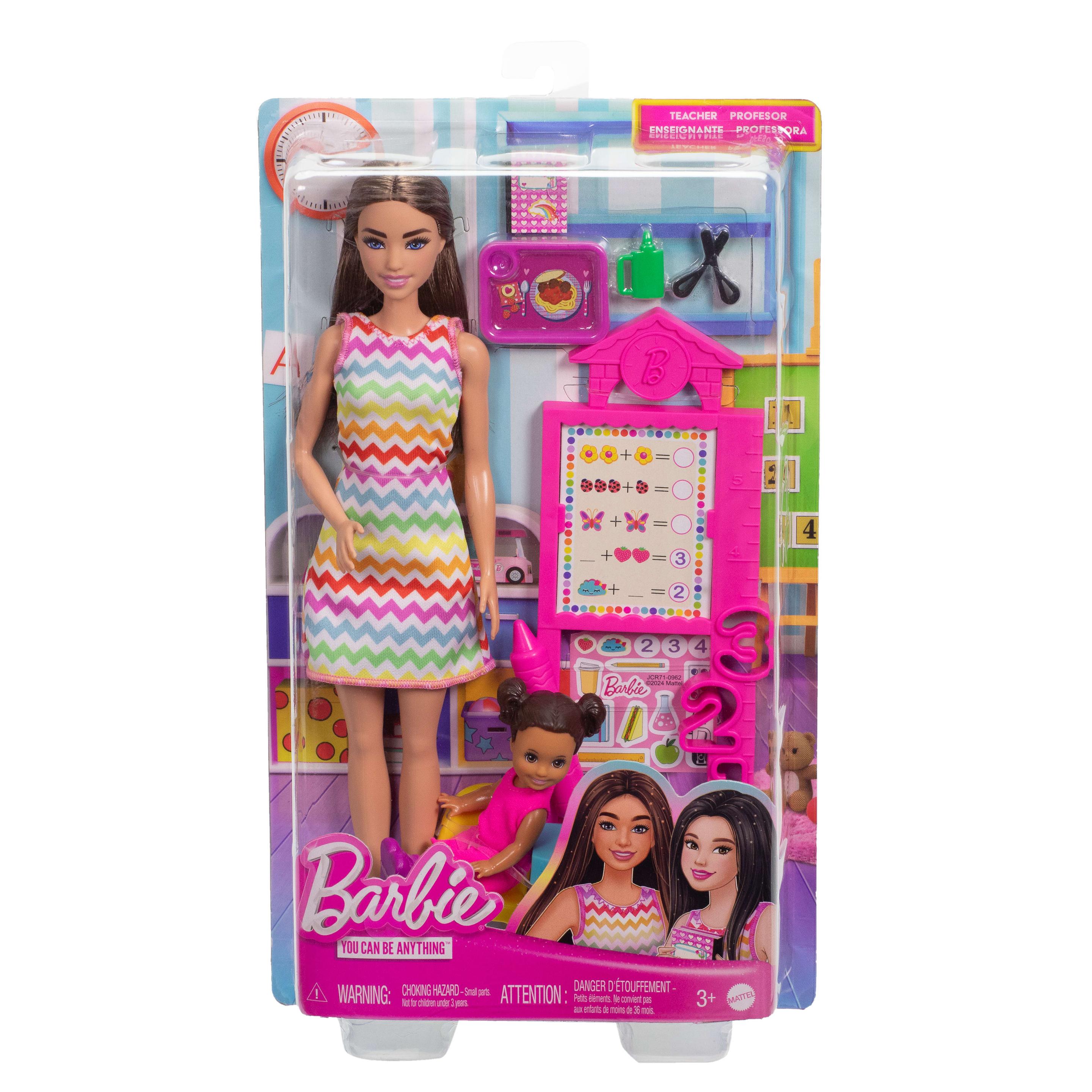 Produktbild Barbie-Puppe Lehrerin mit brünetter Modepuppe, 1 Kleinkind-Puppe und Unterrichtszubehör 5 von 6