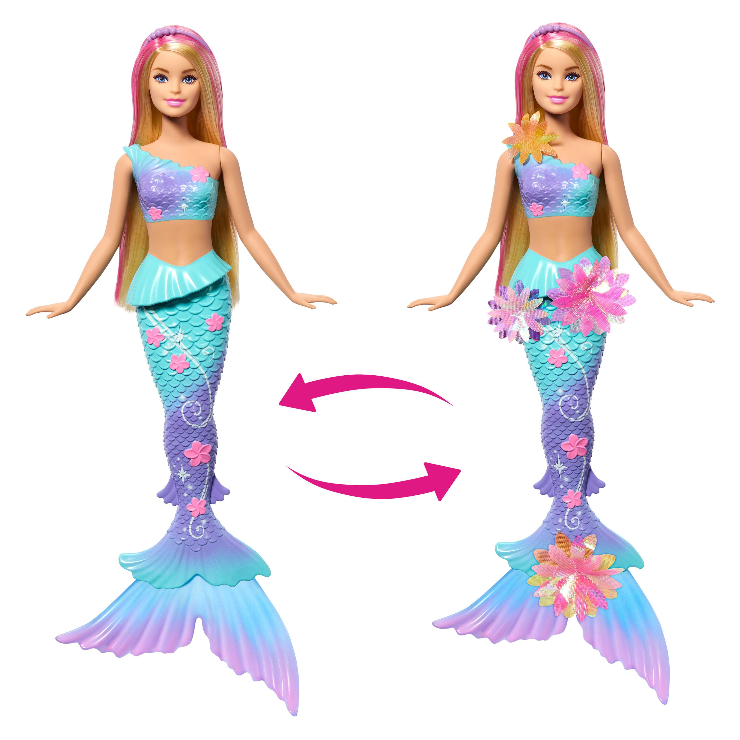 Produktbild Barbie Flower Magic Meerjungfrauen-Spielzeugpuppe mit magischer Überraschungsblüte und perlenbesetztem Haarreif 5 von 6