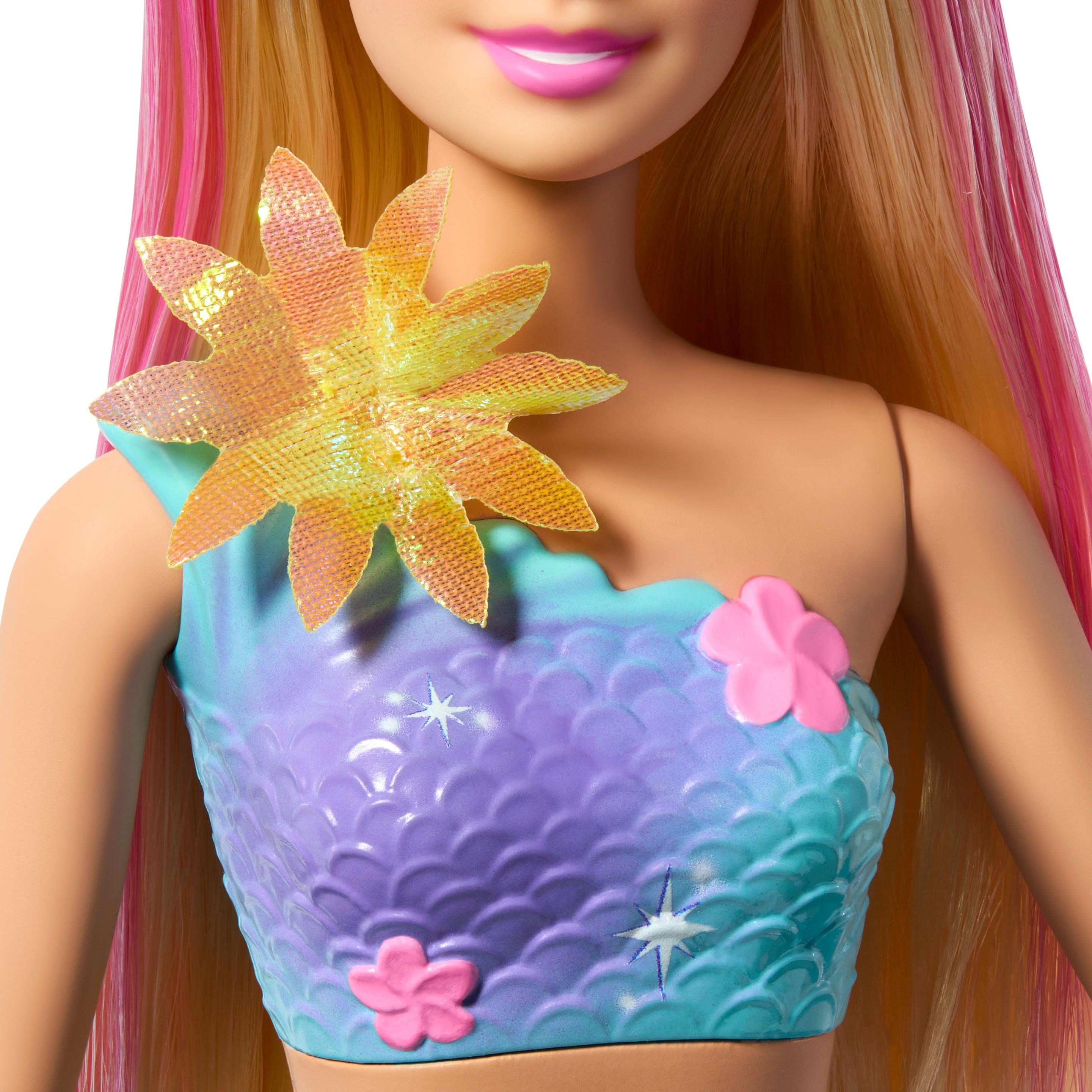 Produktbild Barbie Flower Magic Meerjungfrauen-Spielzeugpuppe mit magischer Überraschungsblüte und perlenbesetztem Haarreif 4 von 6
