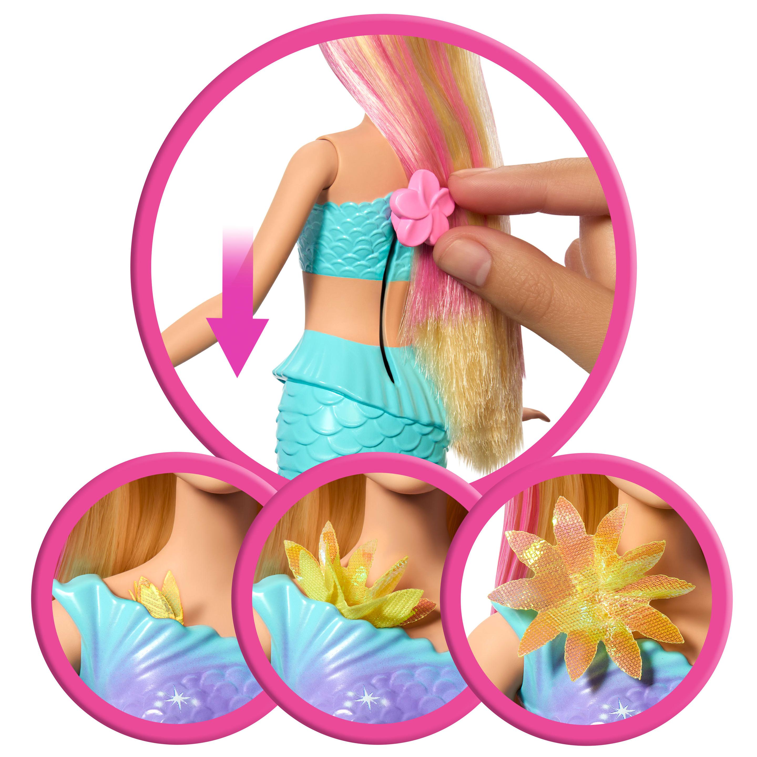 Produktbild Barbie Flower Magic Meerjungfrauen-Spielzeugpuppe mit magischer Überraschungsblüte und perlenbesetztem Haarreif 3 von 6
