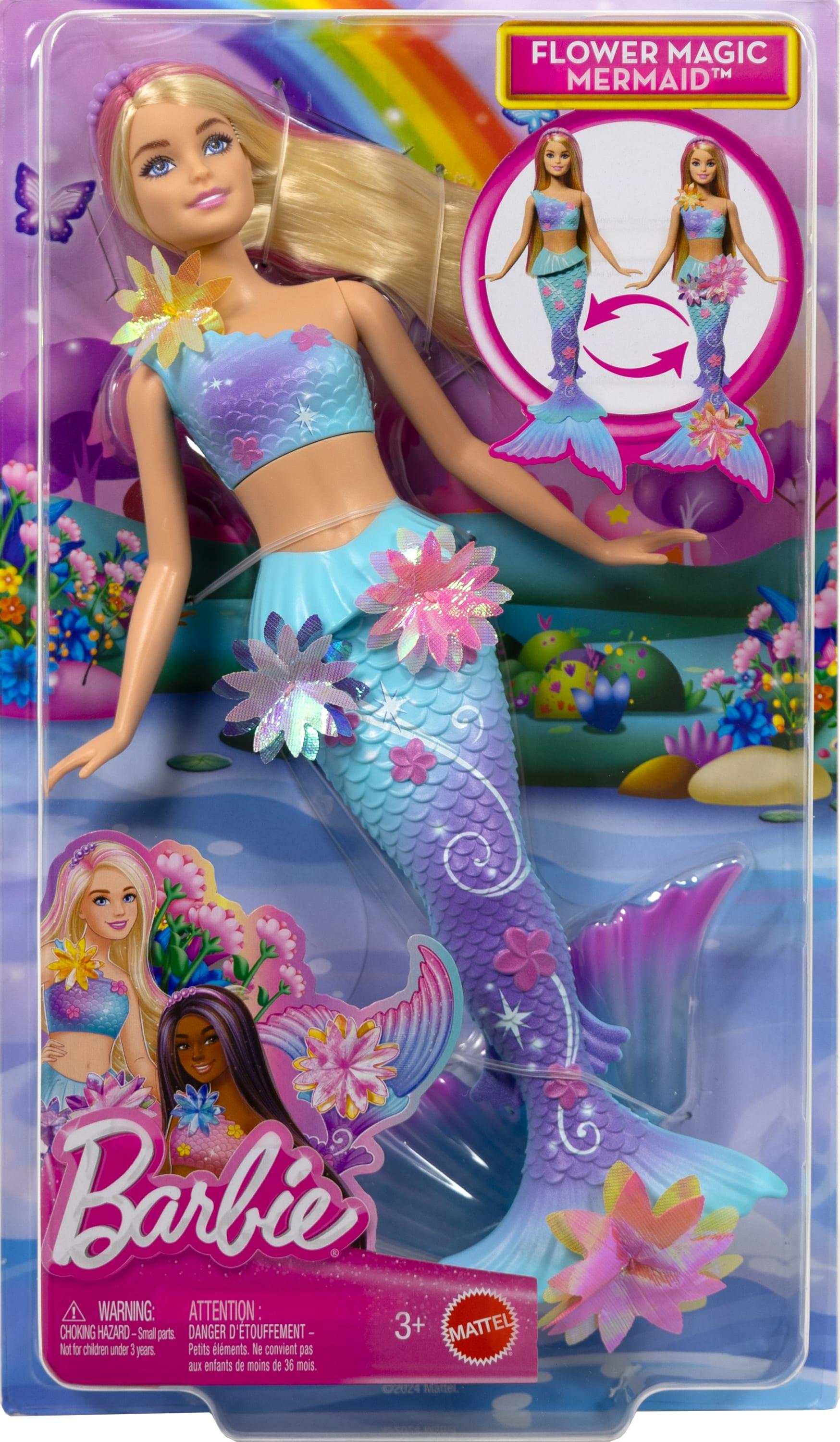 Produktbild Barbie Flower Magic Meerjungfrauen-Spielzeugpuppe mit magischer Überraschungsblüte und perlenbesetztem Haarreif 2 von 6