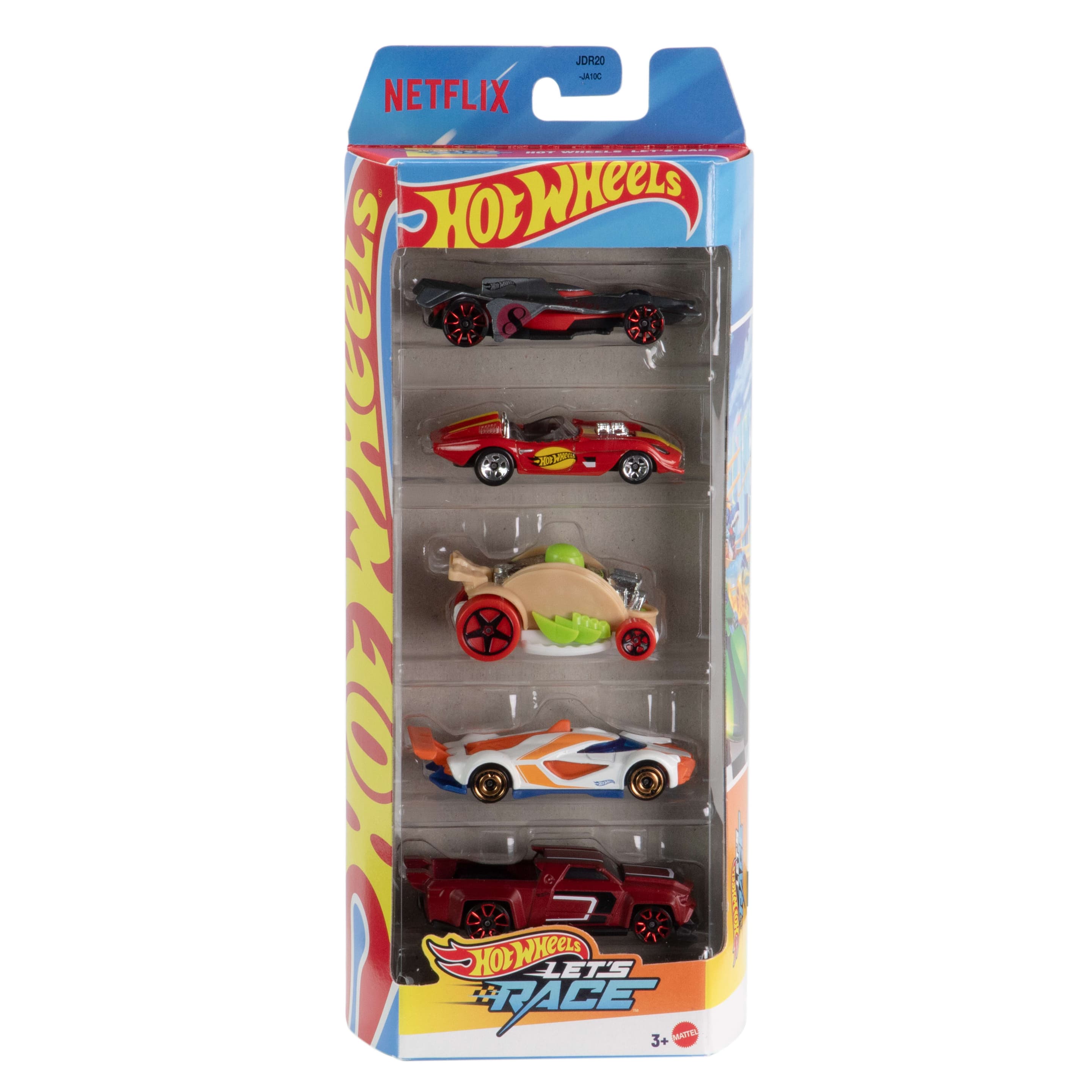 Hot Wheels Let’s Race 5er-Pack, Set aus 5 Die-Cast-Spielzeugrennautos im Maßstab 1:64 aus der Netflix-Serie