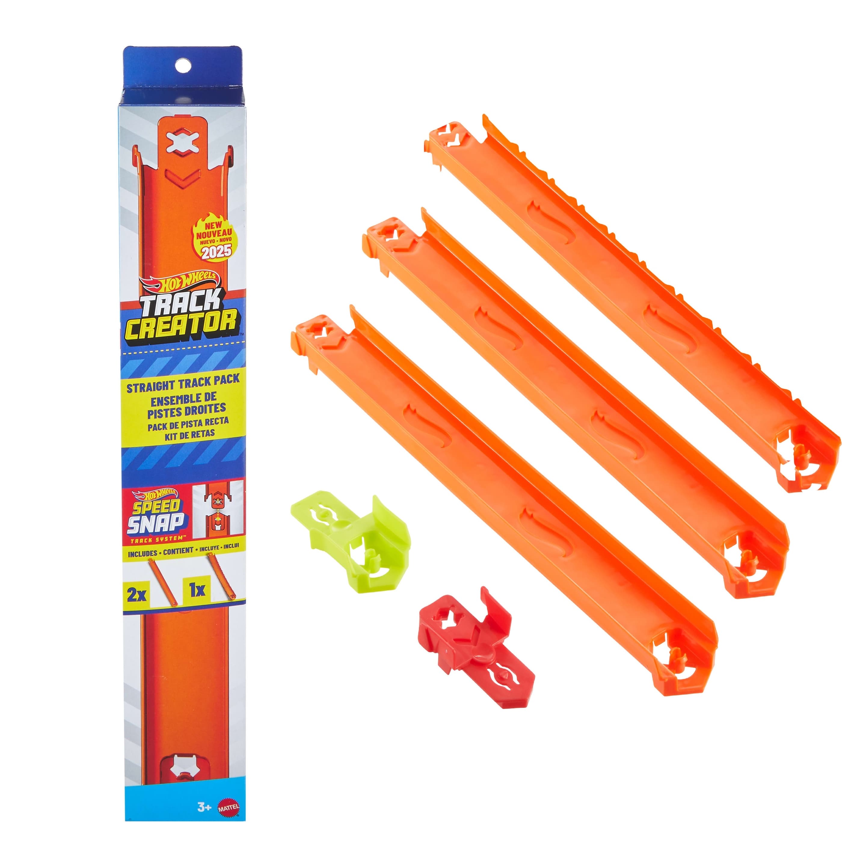 Hot Wheels Track Creator Gerades Trackset, ca. 1 Meter Track-Schnellstecksystem und 2 Adapter