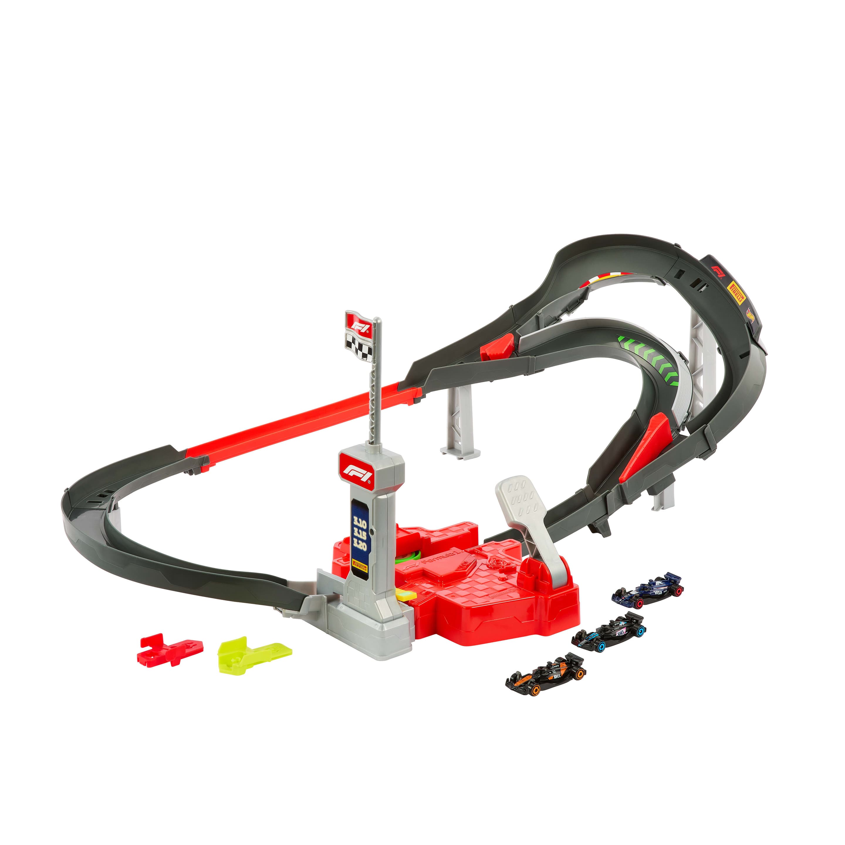 Hot Wheels Racing Formel 1® Rennstrecke-Trackset mit 3 Die-Cast Spielzeugautos im Maßstab 1:64