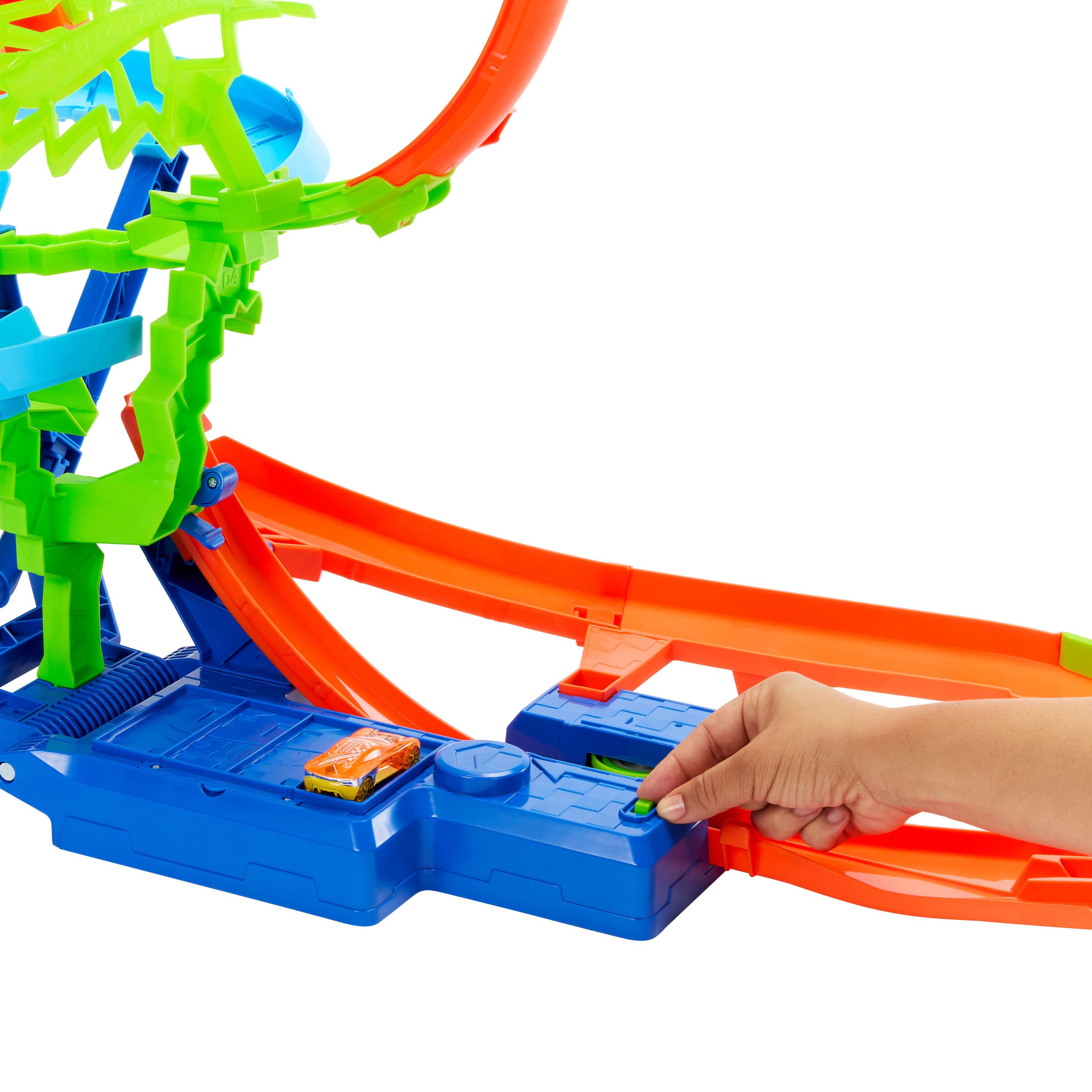 Produktbild Hot Wheels Stunttrack Unendliche Crash-Action Spielset mit Die-Cast-Spielzeugauto im Maßstab 1:64 und batteriebetriebenem Beschleuniger 4 von 6