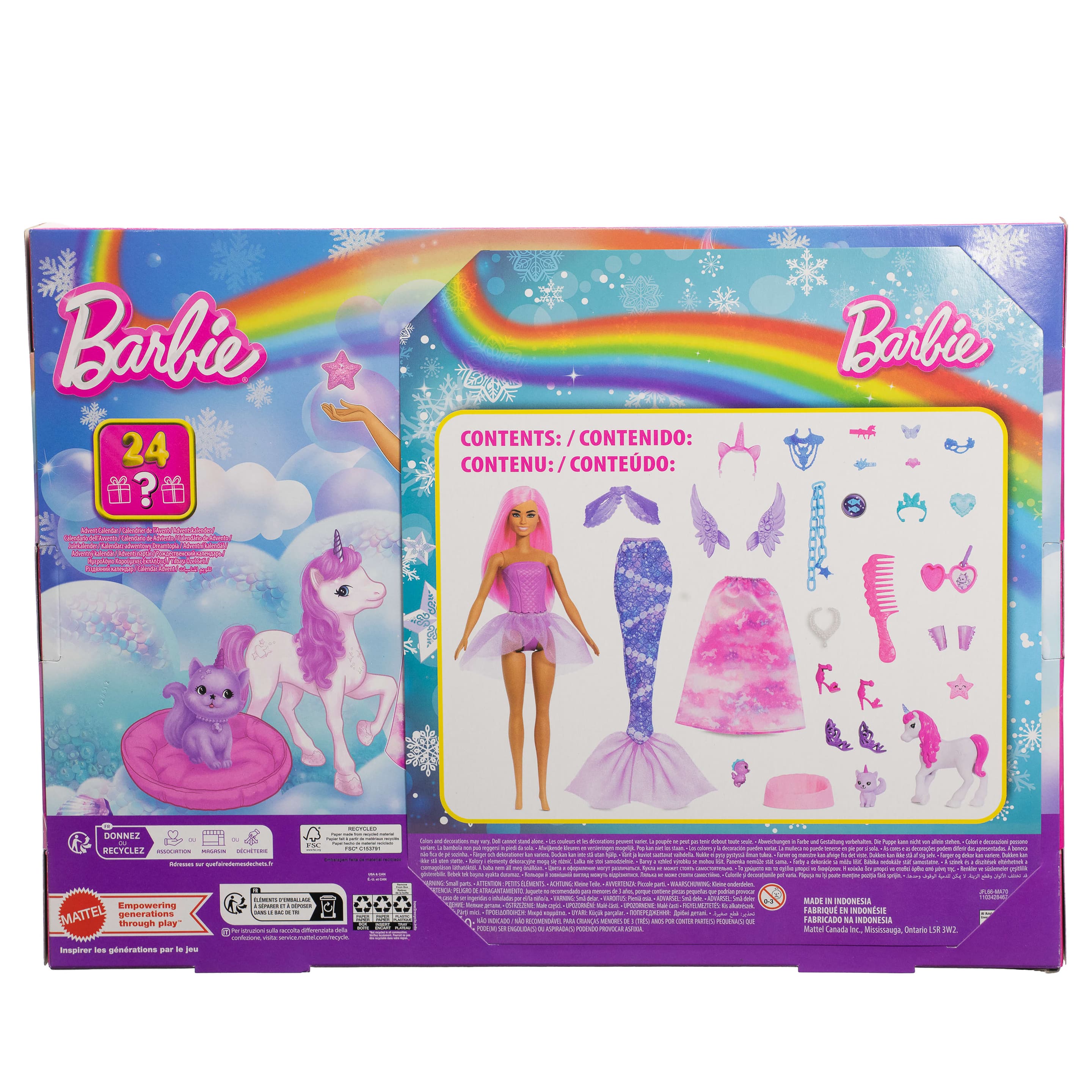 Produktbild Barbie-Adventskalender mit Modepuppe und 24 Überraschungs-Accessoires mit Einhorn und Tieren 2 von 6