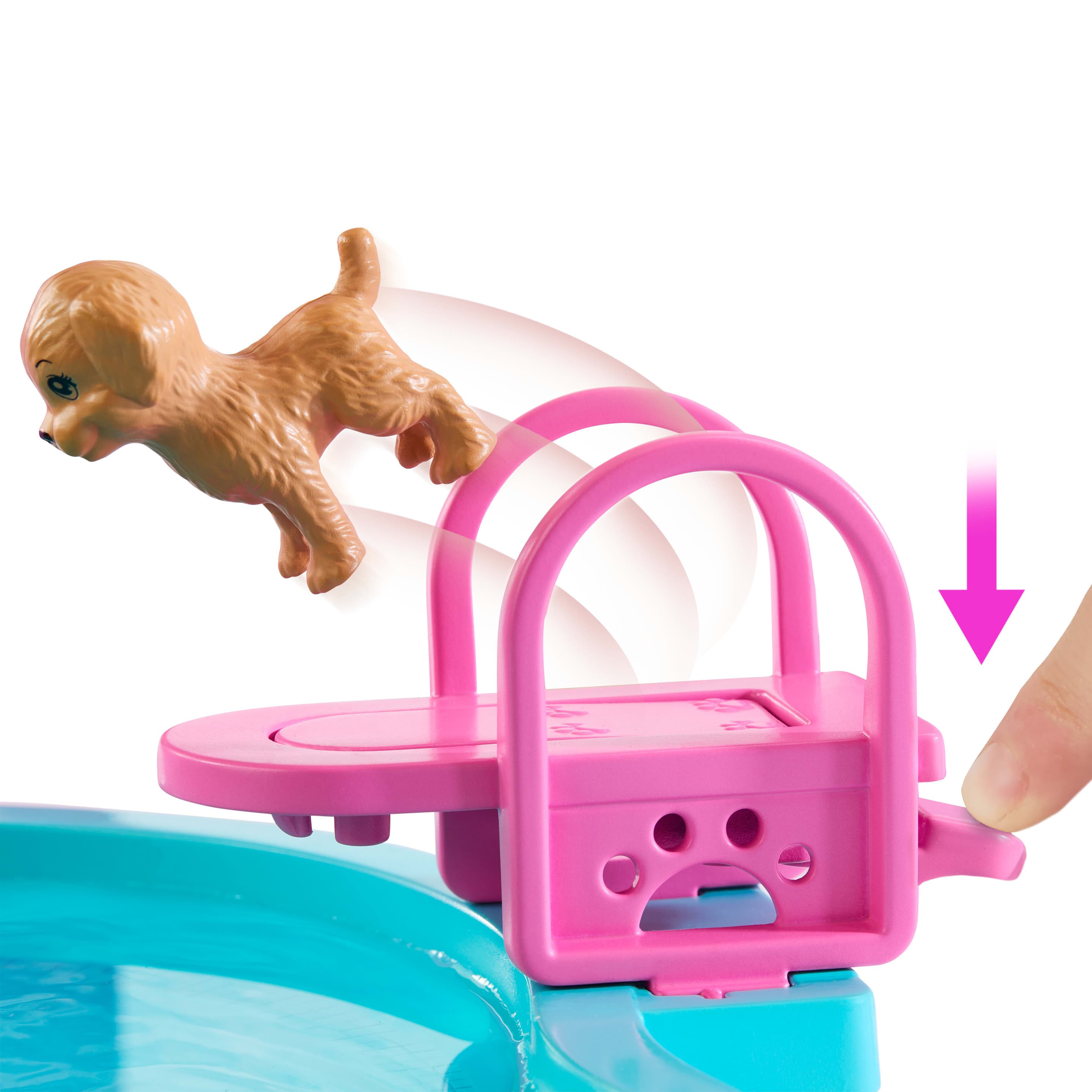 Produktbild Barbie Traumpool Spielset mit Rutsche und schäumendem Whirlpool sowie über 20 Zubehörteilen wie Haustier, Schwimmringe und mehr 4 von 6