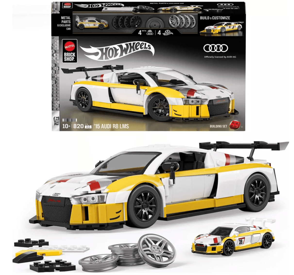 Mattel Brick Shop Hot Wheels ‘15 Audi R8 Lms Building Toy Kit (820 Pieces), For Collectors