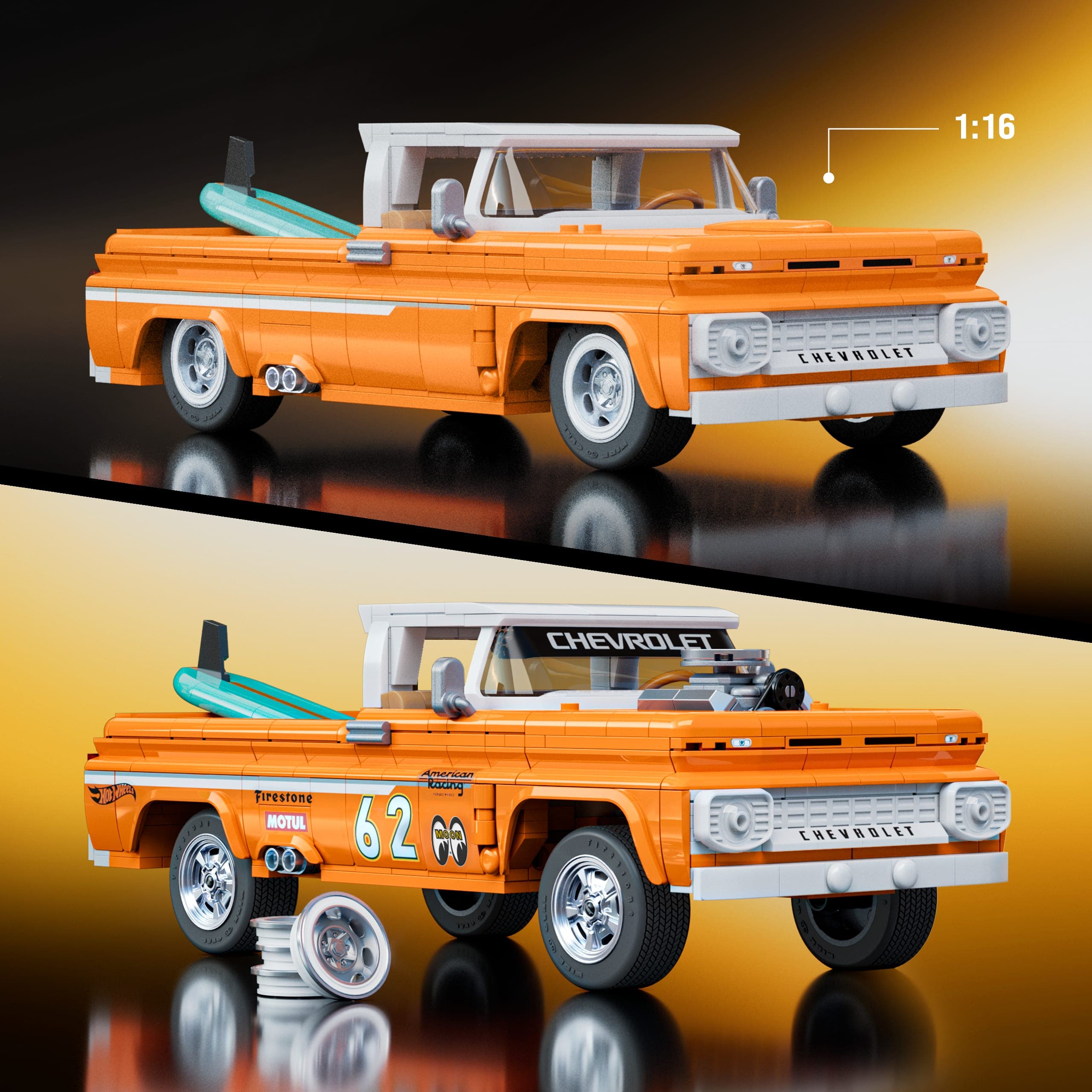 Produktbild Mattel Brick Shop Hot Wheels Custom ’62 Chevy Pickup Bauset (858 Teile), für Sammler 5 von 6