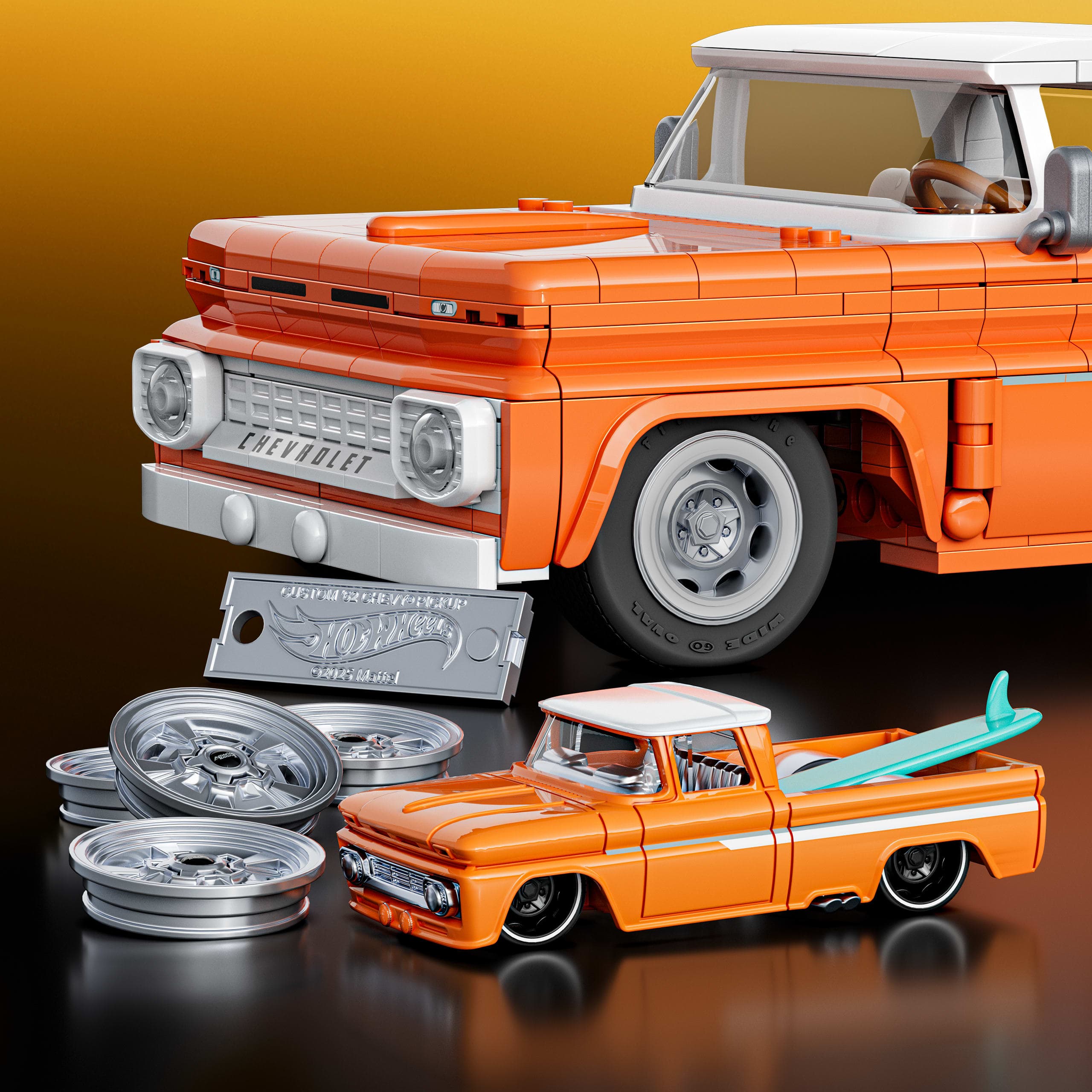 Produktbild Mattel Brick Shop Hot Wheels Custom ’62 Chevy Pickup Bauset (858 Teile), für Sammler 3 von 6