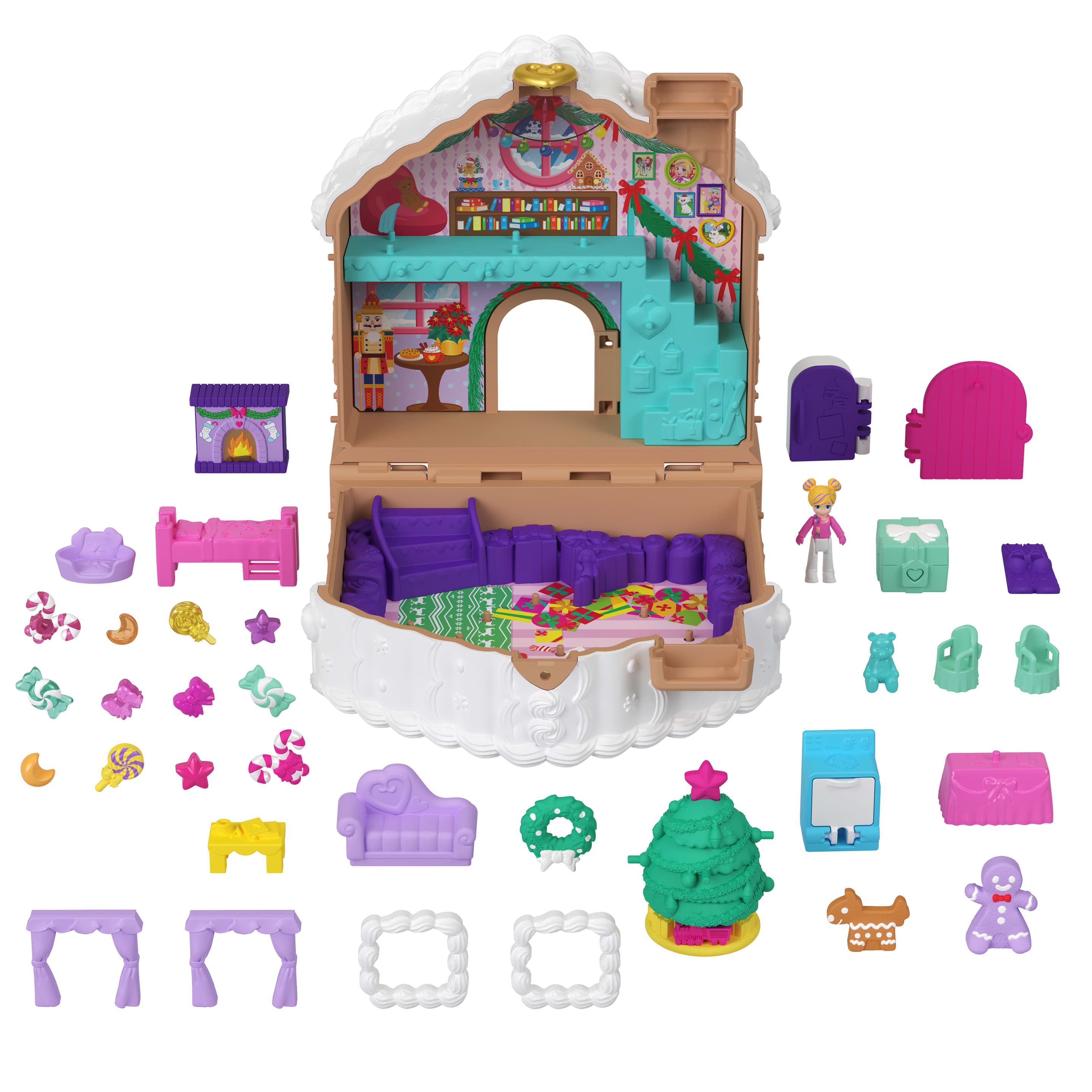 Produktbild Adventskalender-Spielset mit Polly Pocket-Puppe, DIY-Lebkuchenhaus mit Puppenhausmöbeln und 24 Teilen Weihnachtszubehör 5 von 6