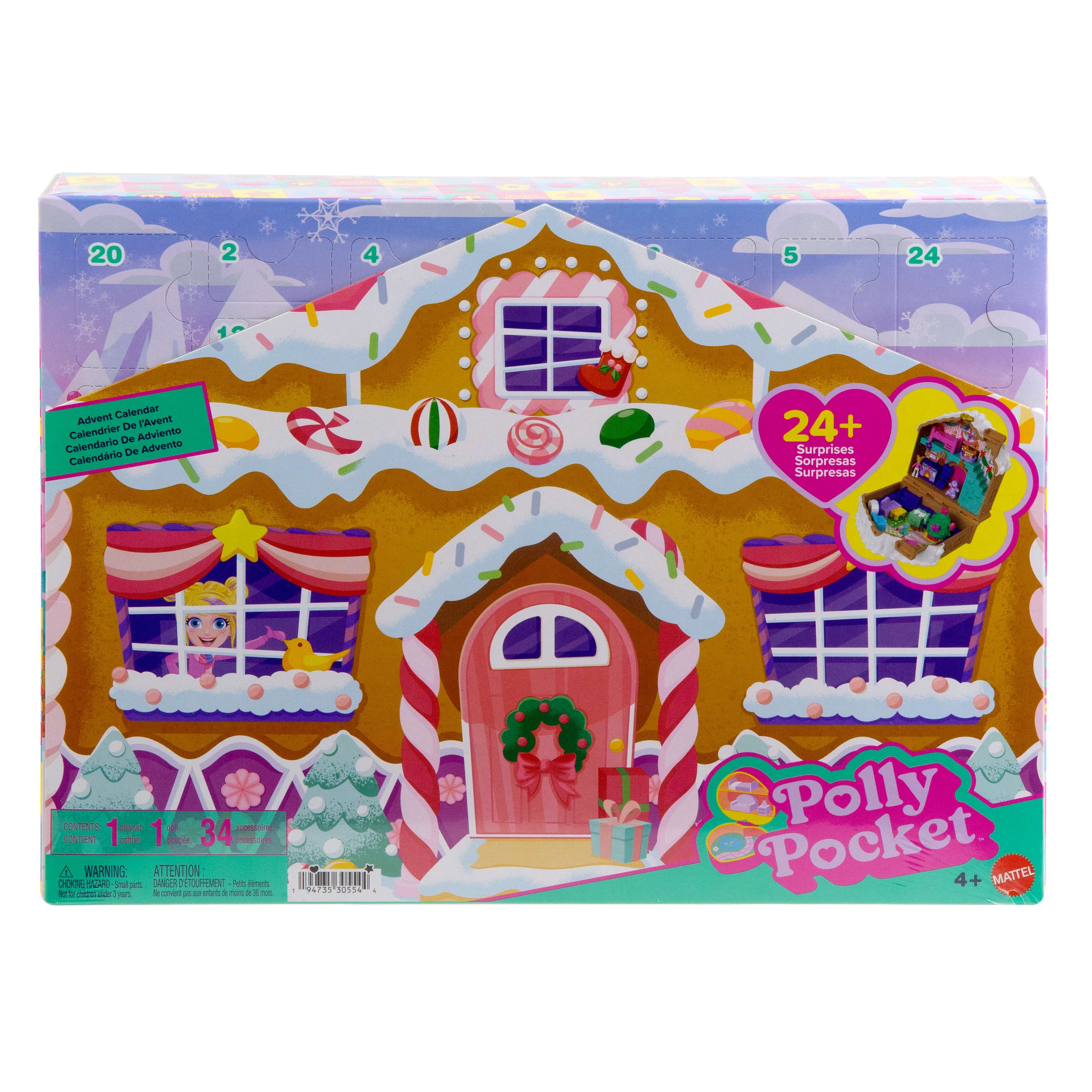 Produktbild Adventskalender-Spielset mit Polly Pocket-Puppe, DIY-Lebkuchenhaus mit Puppenhausmöbeln und 24 Teilen Weihnachtszubehör 3 von 6