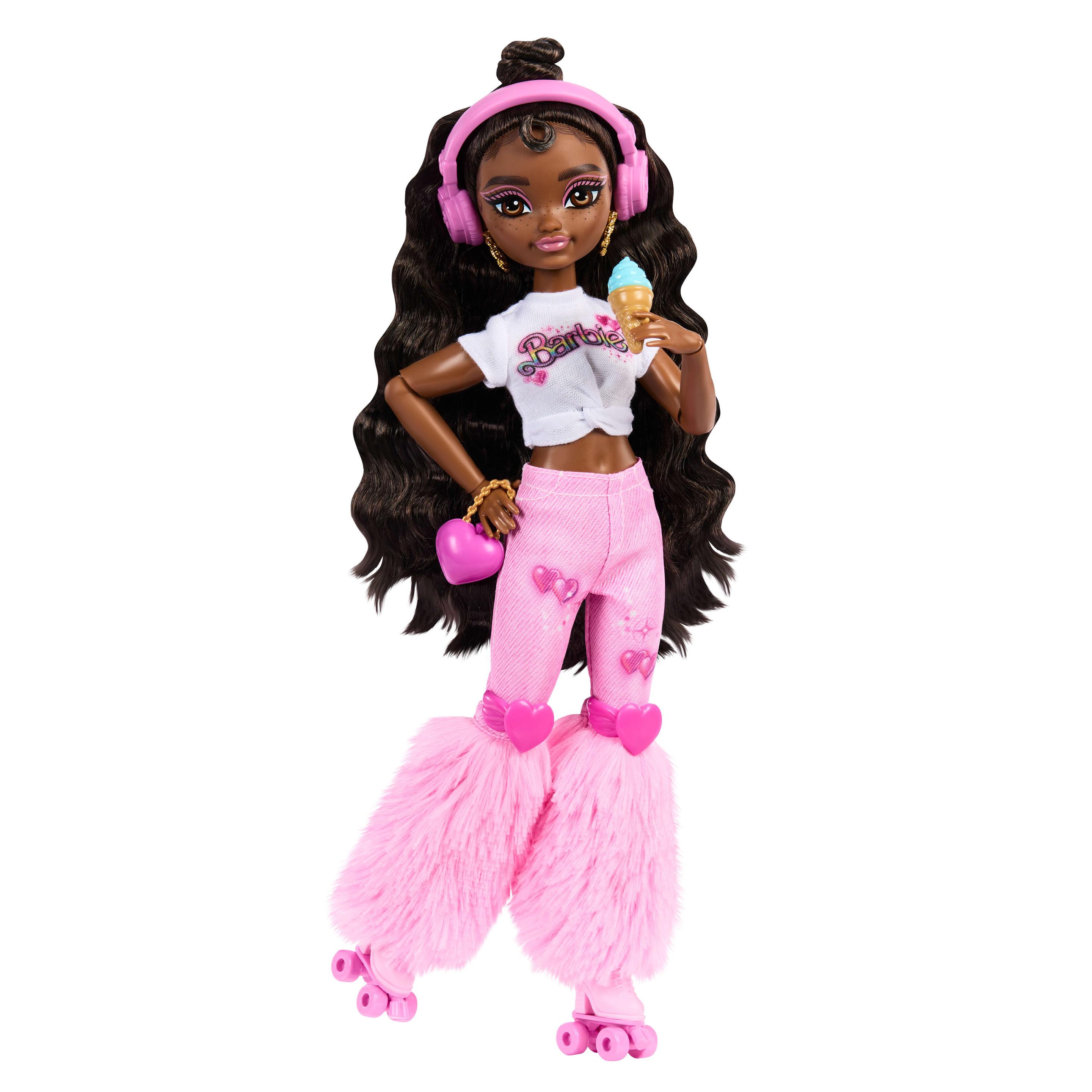 Dream Besties Barbie Brooklyn“ Rollschuh-Modepuppe mit 9 Zubehörteilen zum Thema Musik und Video