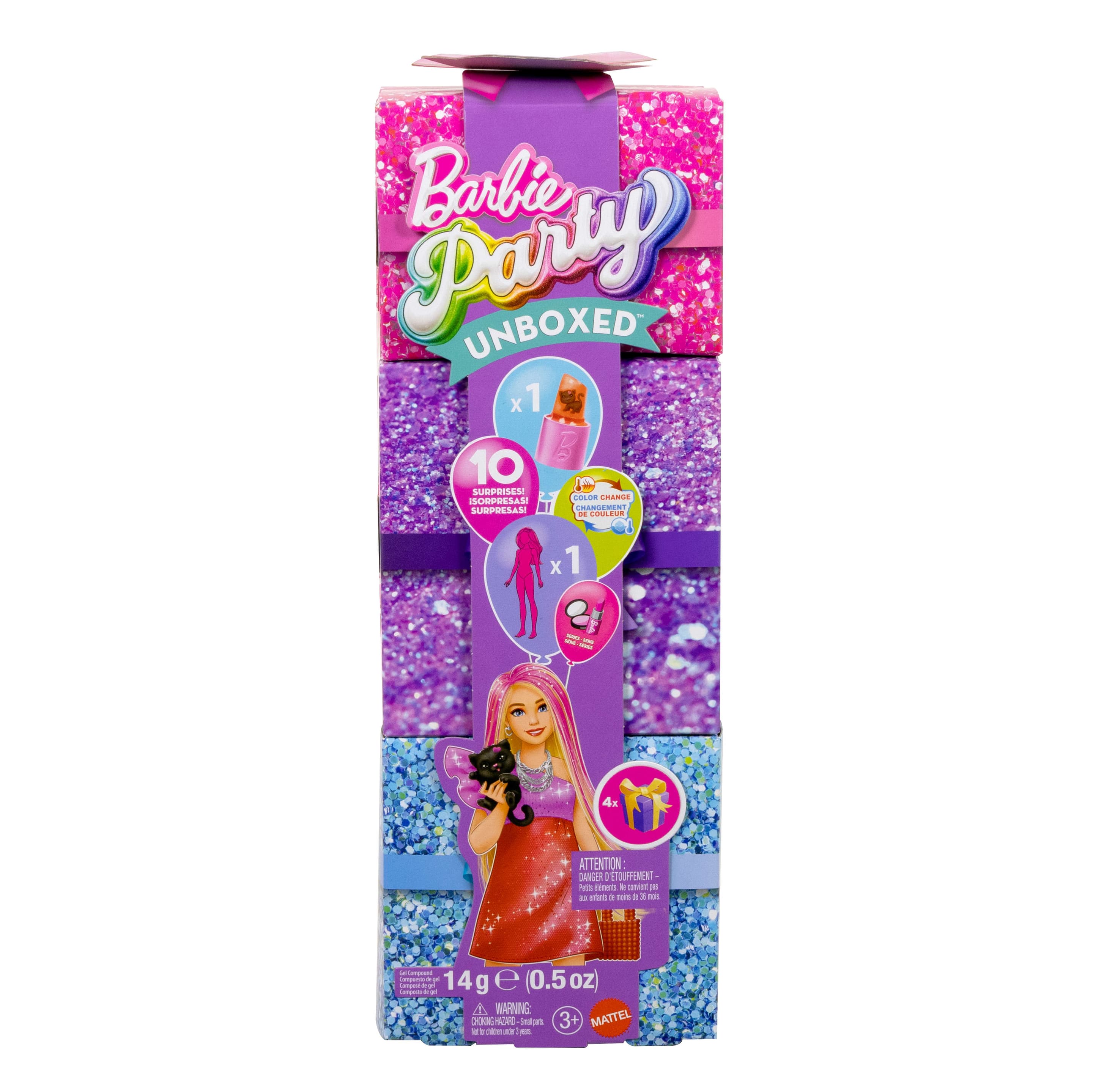 Barbie Party Unboxed Glam Party Serie rote glitzernde Puppe und Accessoires mit 10 Überraschungen