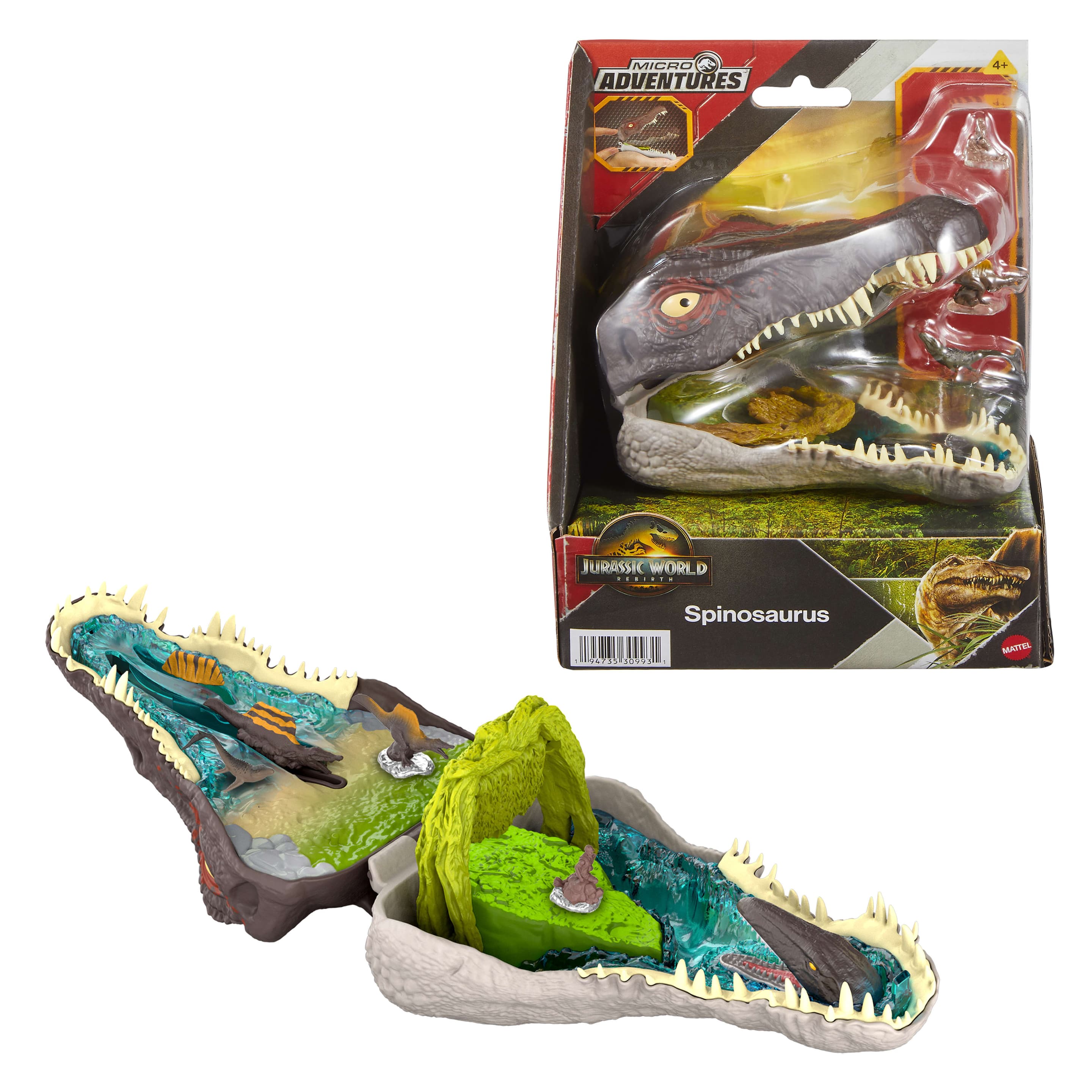 Jurassic World Rebirth, kleines Abenteuer-Spielset in Form eines Spinosaurus-Kopfes, interaktive Funktionen und Figuren