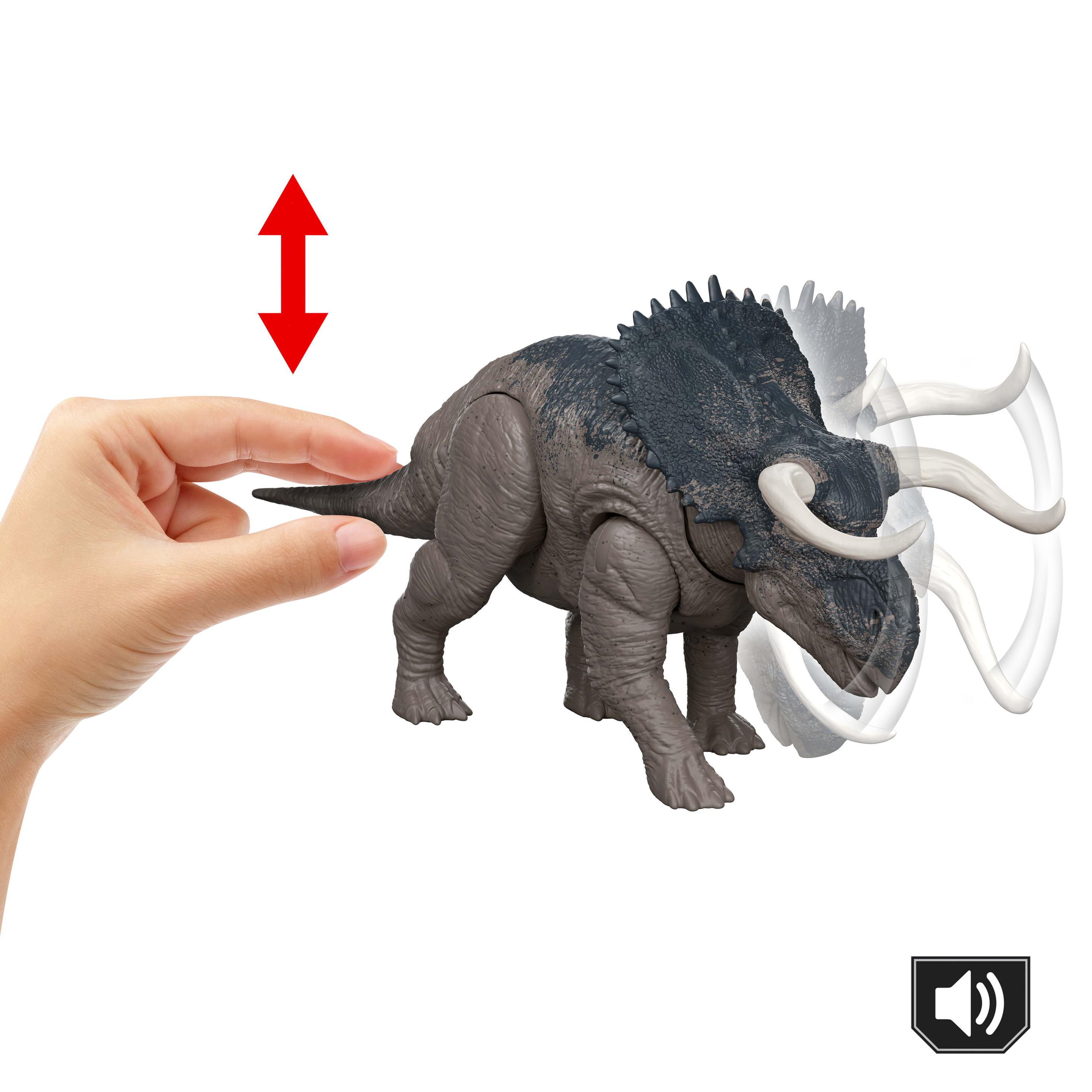 Produktbild Jurassic World: Die Wiedergeburt Wild Roar Nasutoceratops Dinosaurierspielzeug mit schwanzgesteuertem Beiß-Angriff und Brüllgeräusch 5 von 6