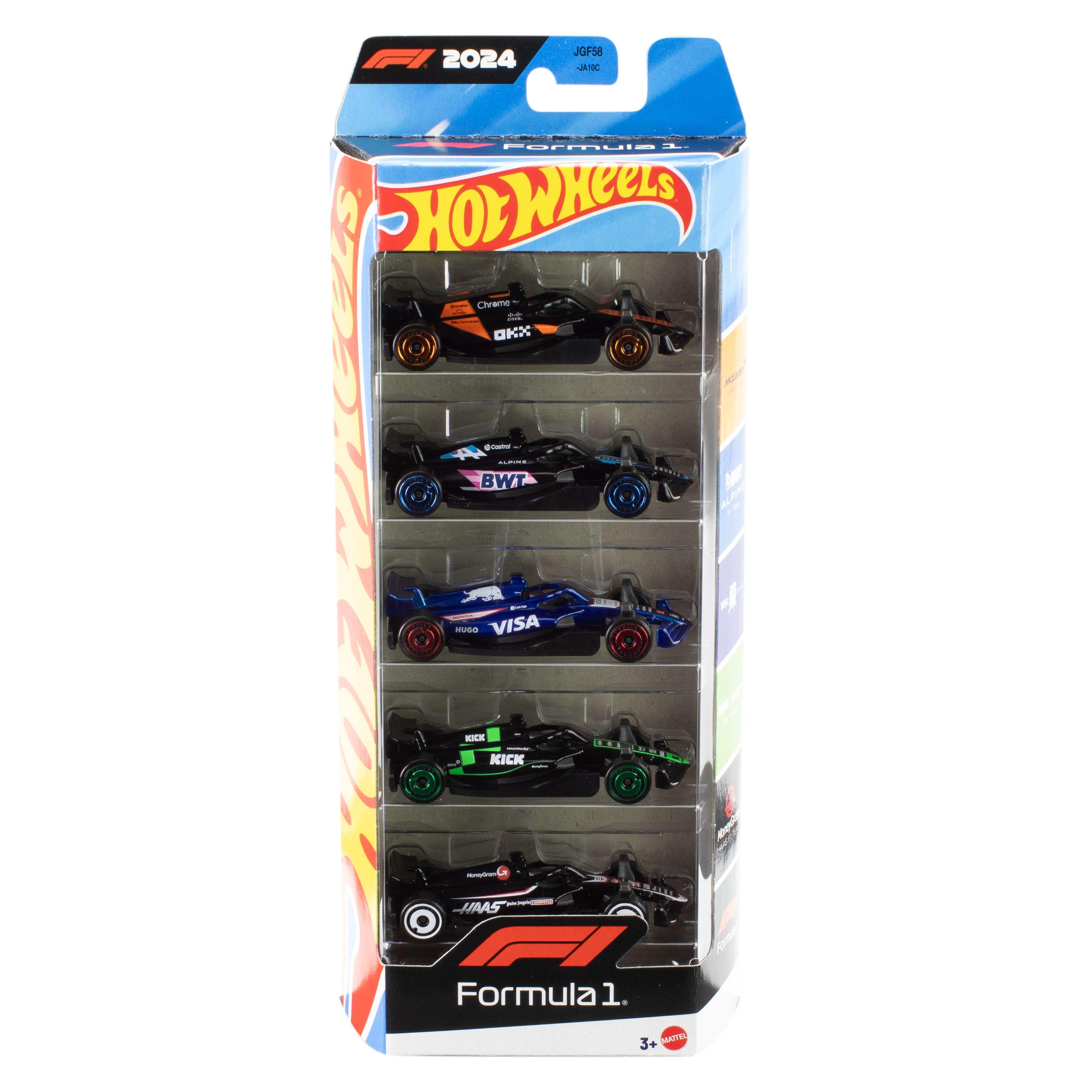 Hot Wheels 5er-Pack Race Team, Set aus 5 Formel 1 Die-Cast-Spielzeugautos im Maßstab 1:64
