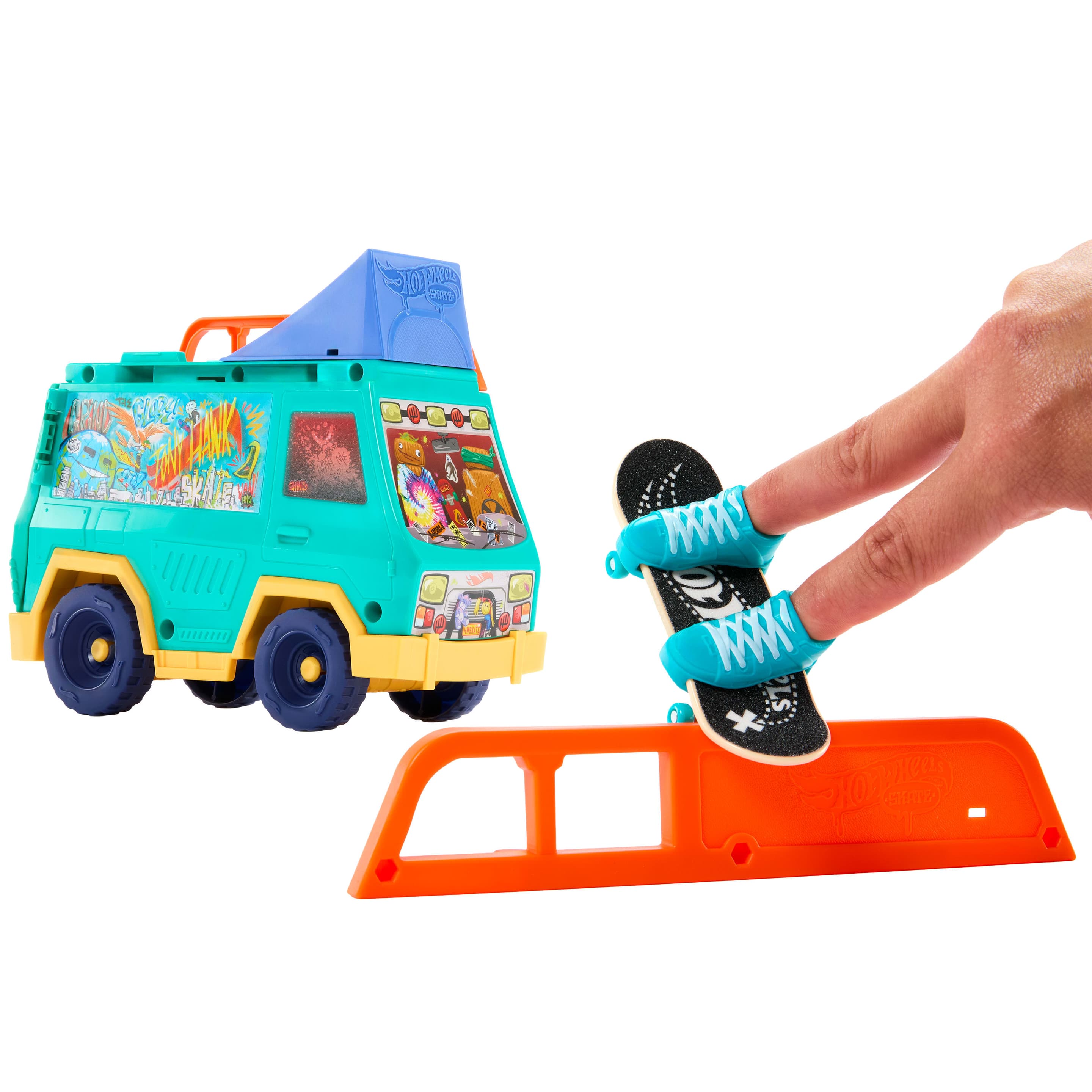 Produktbild Hot Wheels Skate Tony Hawk Skatervan-Spielset mit exklusivem Fingerboard und abnehmbaren Skateschuhen 4 von 6