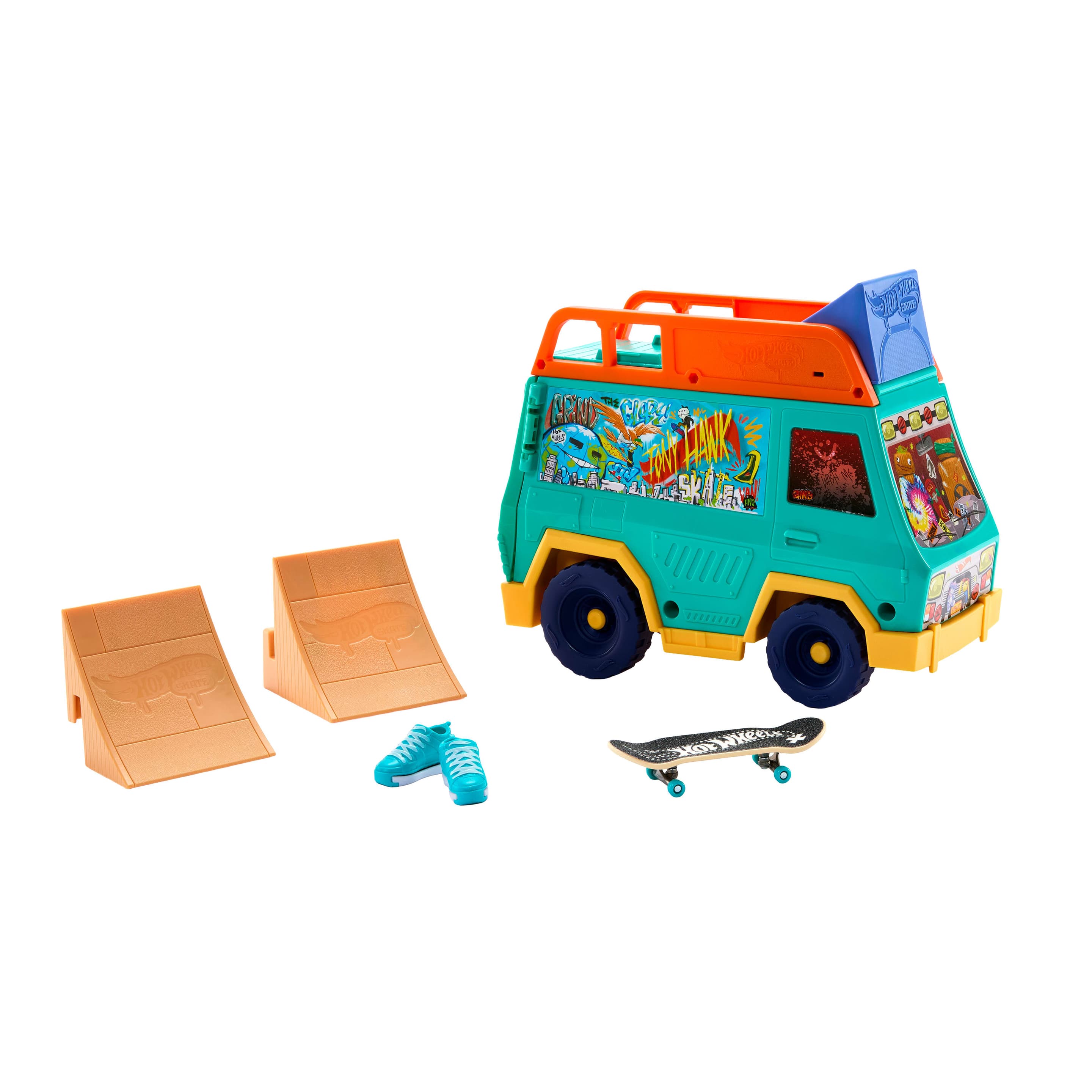Produktbild Hot Wheels Skate Tony Hawk Skatervan-Spielset mit exklusivem Fingerboard und abnehmbaren Skateschuhen 3 von 6
