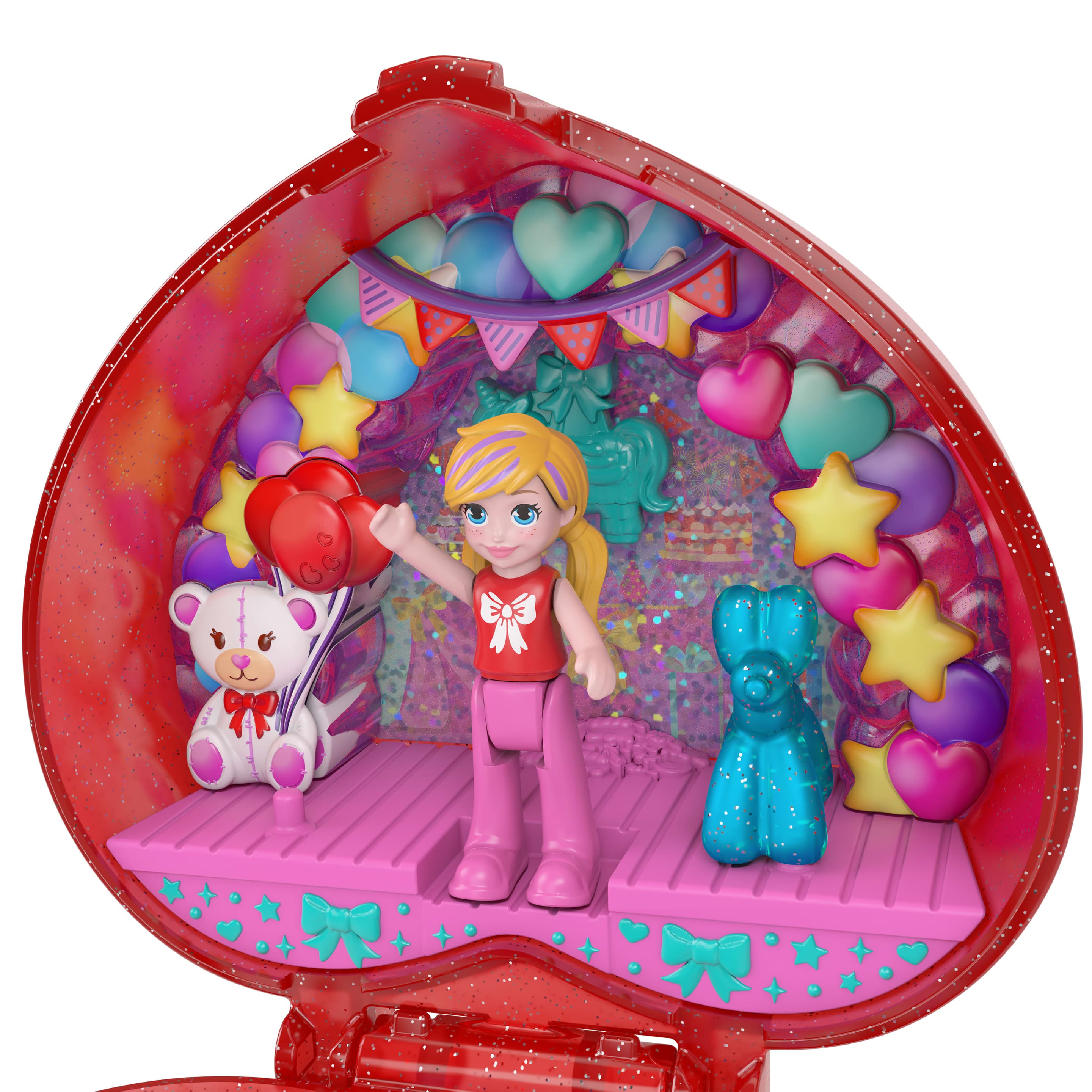 Produktbild Polly Pocket Puppe und Spielset, Ringetui zum 80. Jubiläum von Mattel, Schmuckkästchen mit Haustier und Ring, Thema Feierspaß 5 von 6