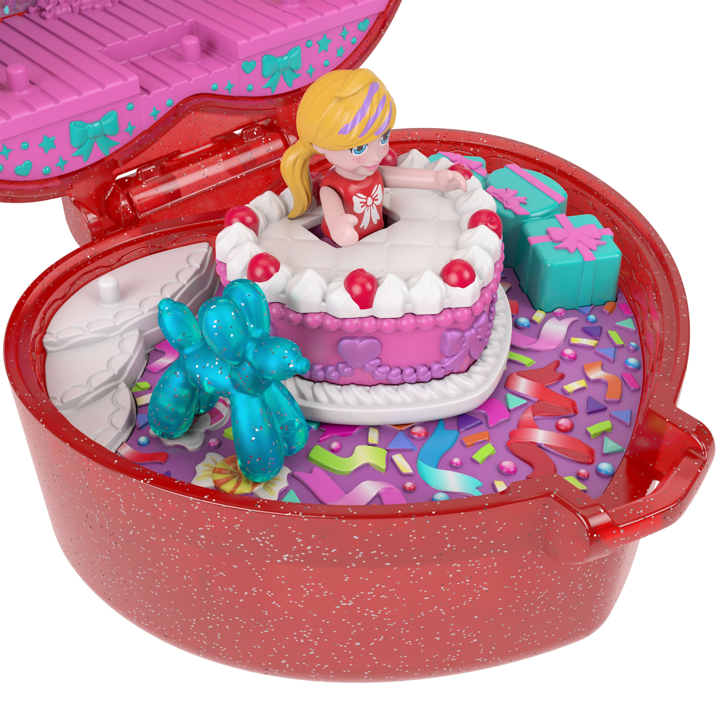 Produktbild Polly Pocket Puppe und Spielset, Ringetui zum 80. Jubiläum von Mattel, Schmuckkästchen mit Haustier und Ring, Thema Feierspaß 4 von 6