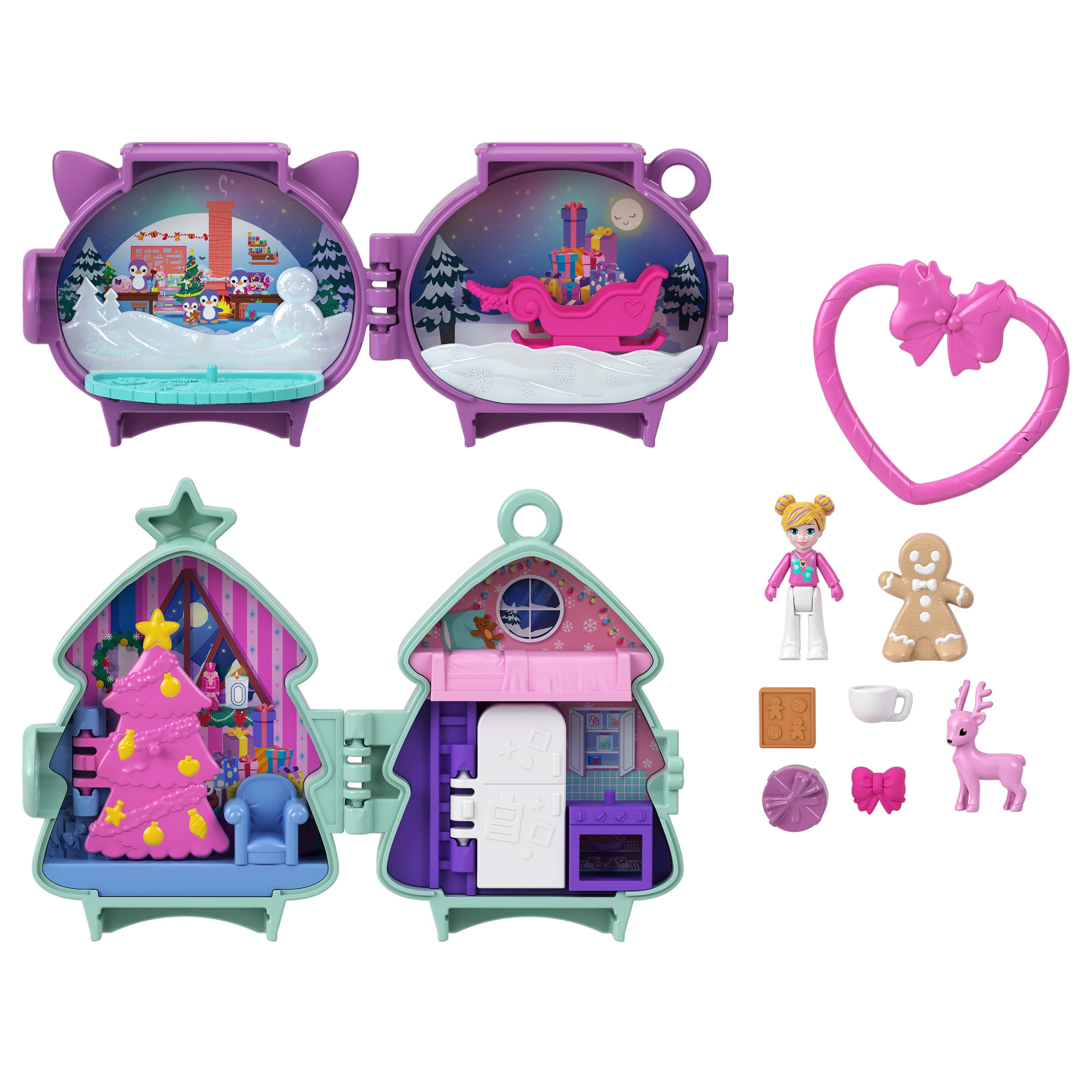 Produktbild Polly Pocket Feiertags-Schatullen Geschenkset, stapelbares Schatullen-Spielset mit Minipuppe, Zubehör und Haustier 6 von 6