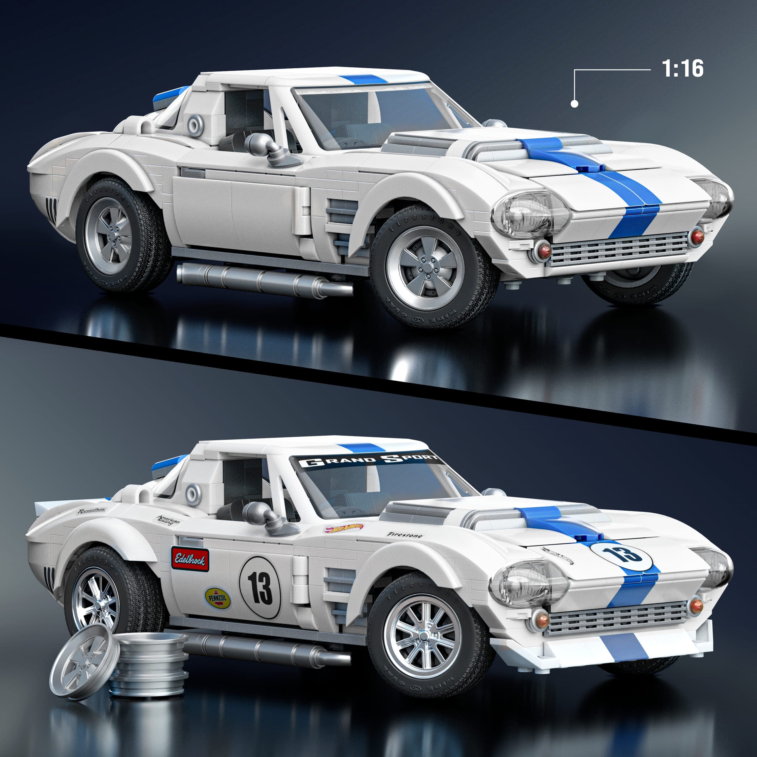 Produktbild Mattel Brick Shop Hot Wheels Custom Corvette Grand Sport Bauset (918 Teile), für Sammler 4 von 6