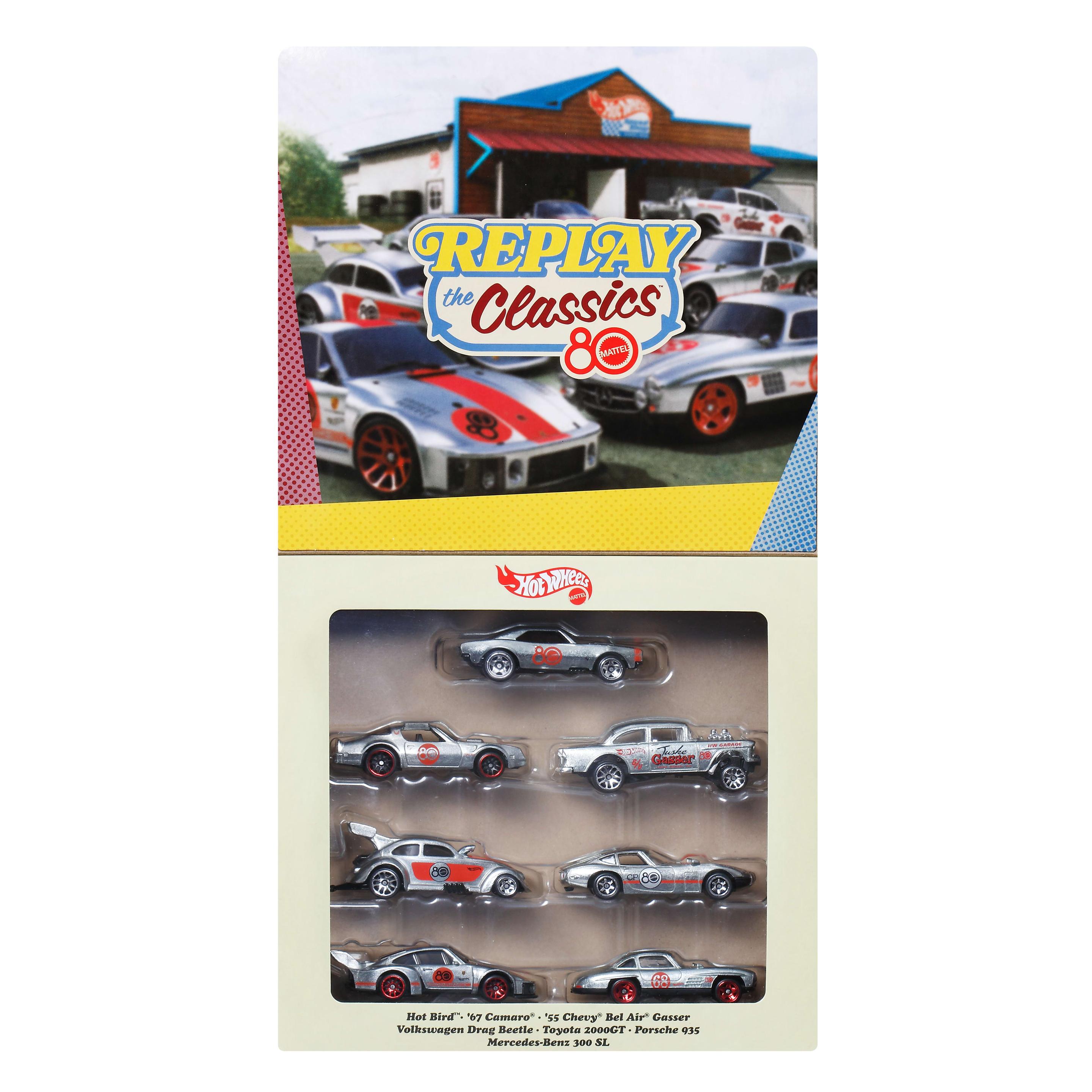 Hot Wheels Silber-Serie Mattel 80. Jubiläum 7er-Pack, Set mit 7 Spielzeugautos im Maßstab 1:64