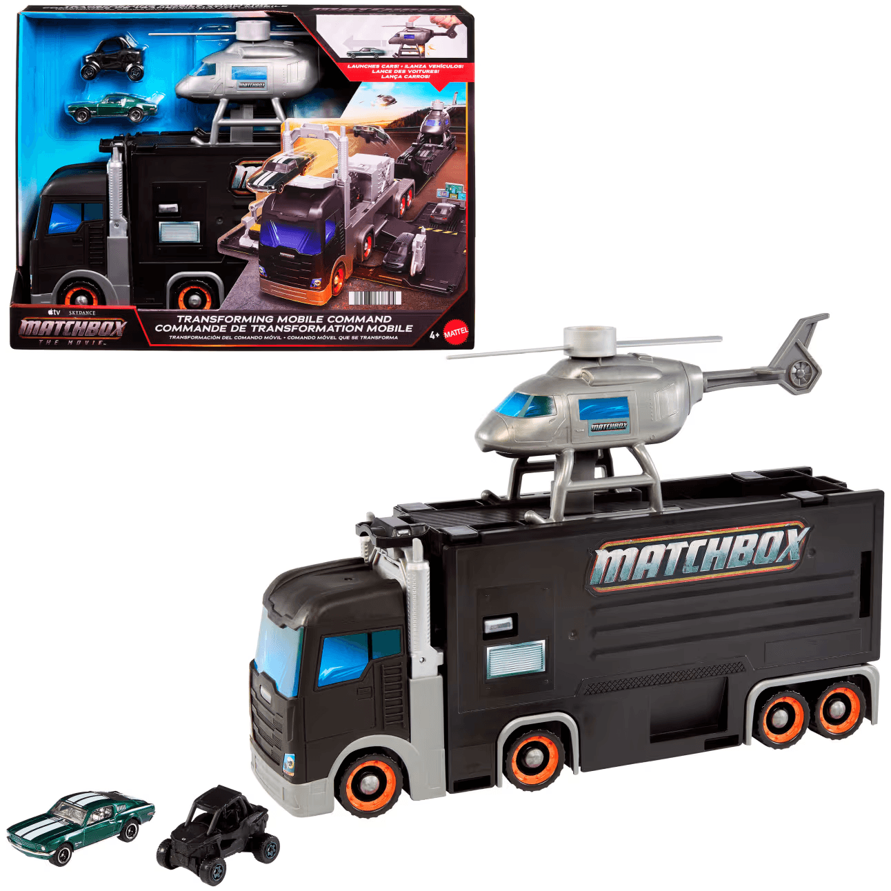 Matchbox Mobile Kommandozentrale mit Transporter, Helikopter, 2 Autos und Verfolgungsjagd-Spielset