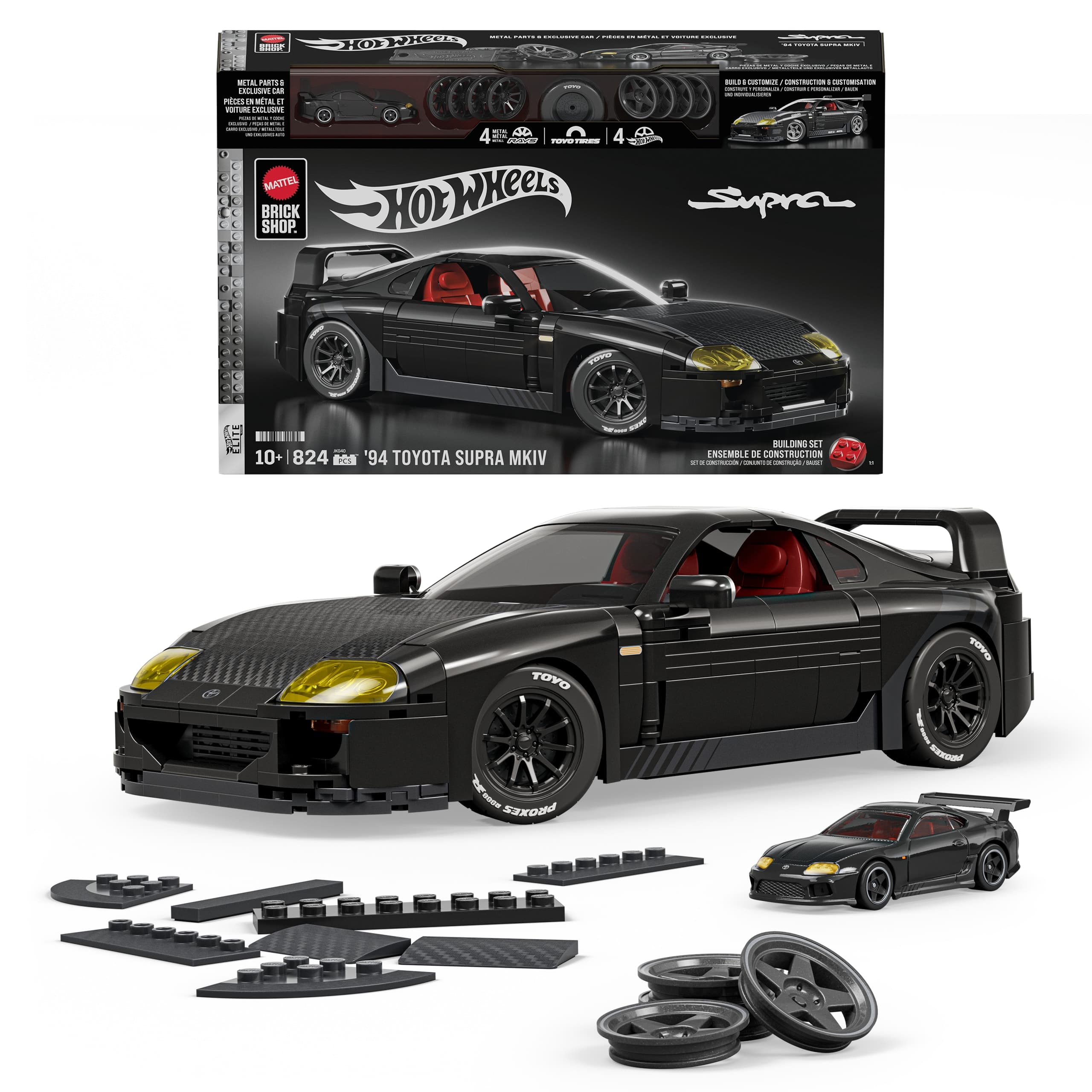 Mattel Brick Shop Hot Wheels ’94 Toyota Supra MKIV-Bauspielzeugset (824 Teile), für Sammler