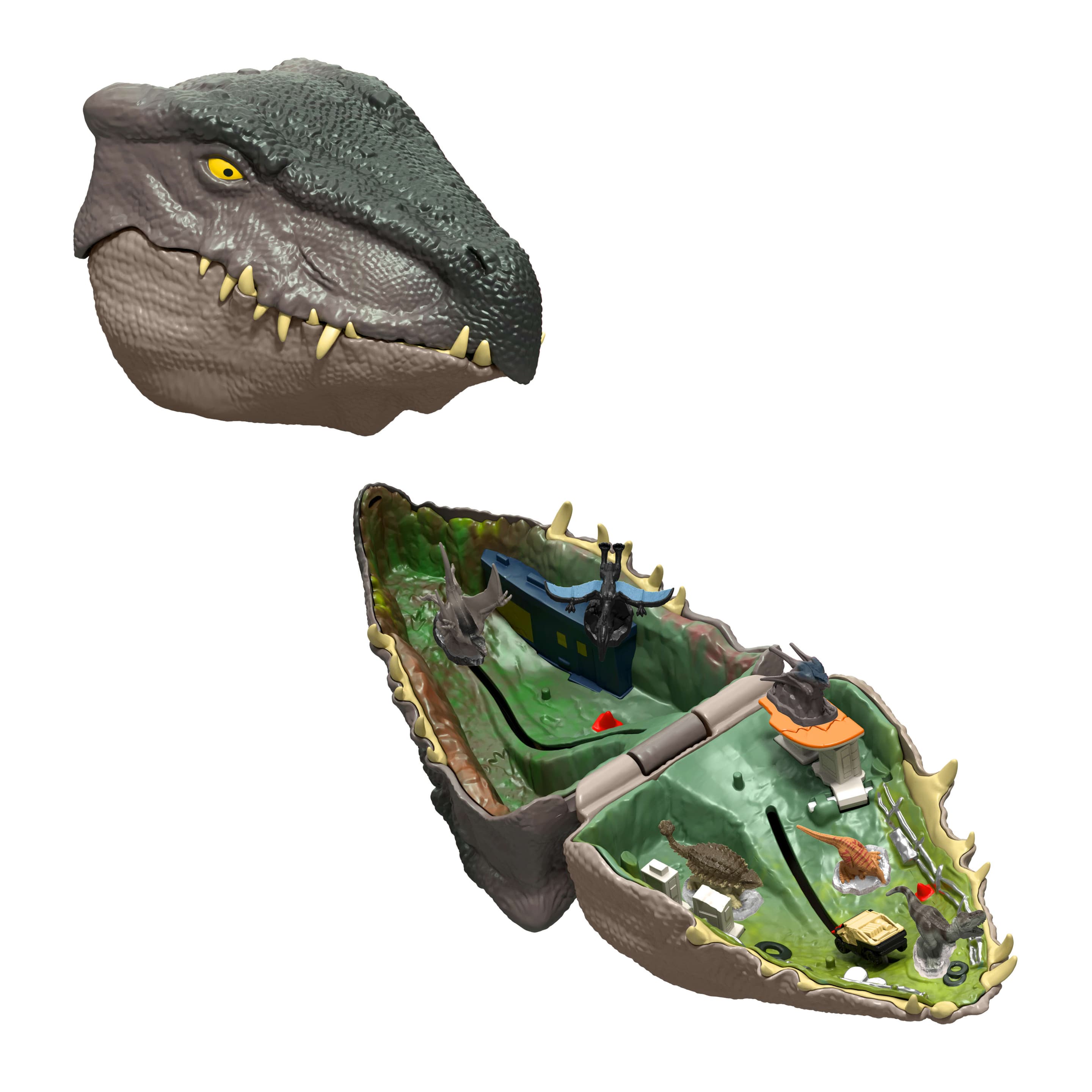 Jurassic World: Die Wiedergeburt, kleines Abenteuer-Spielset in Form eines Distortus-Rex-Kopfes, interaktive Funktionen und
