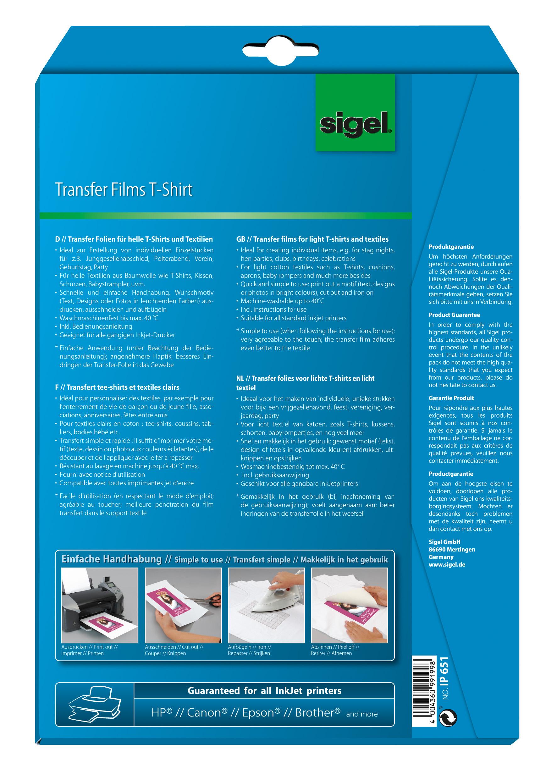 Produktbild sigel InkJet Transfer Folien für T-Shirts 2 von 7
