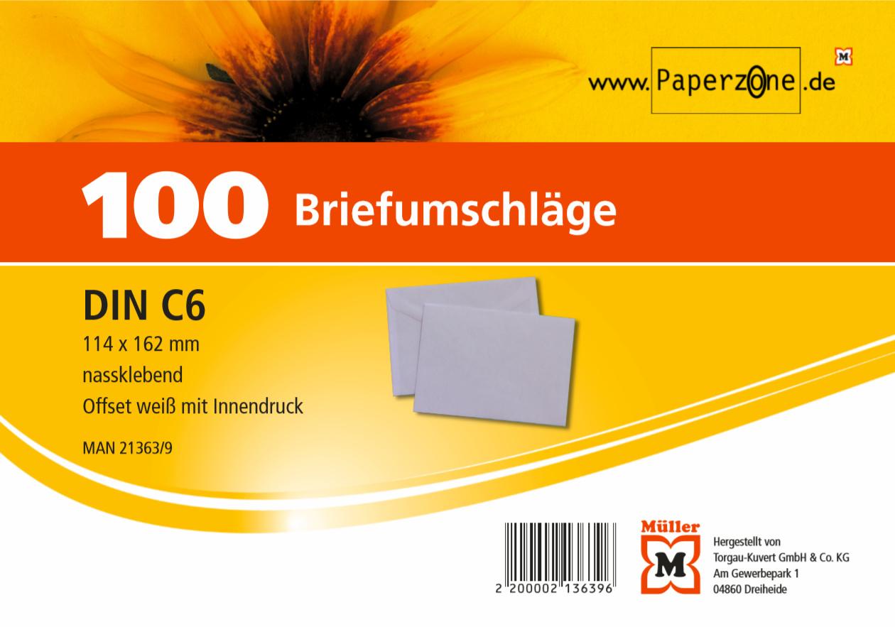 PAPERZONE Briefumschlag C6 nassklebend weiss 100Stück