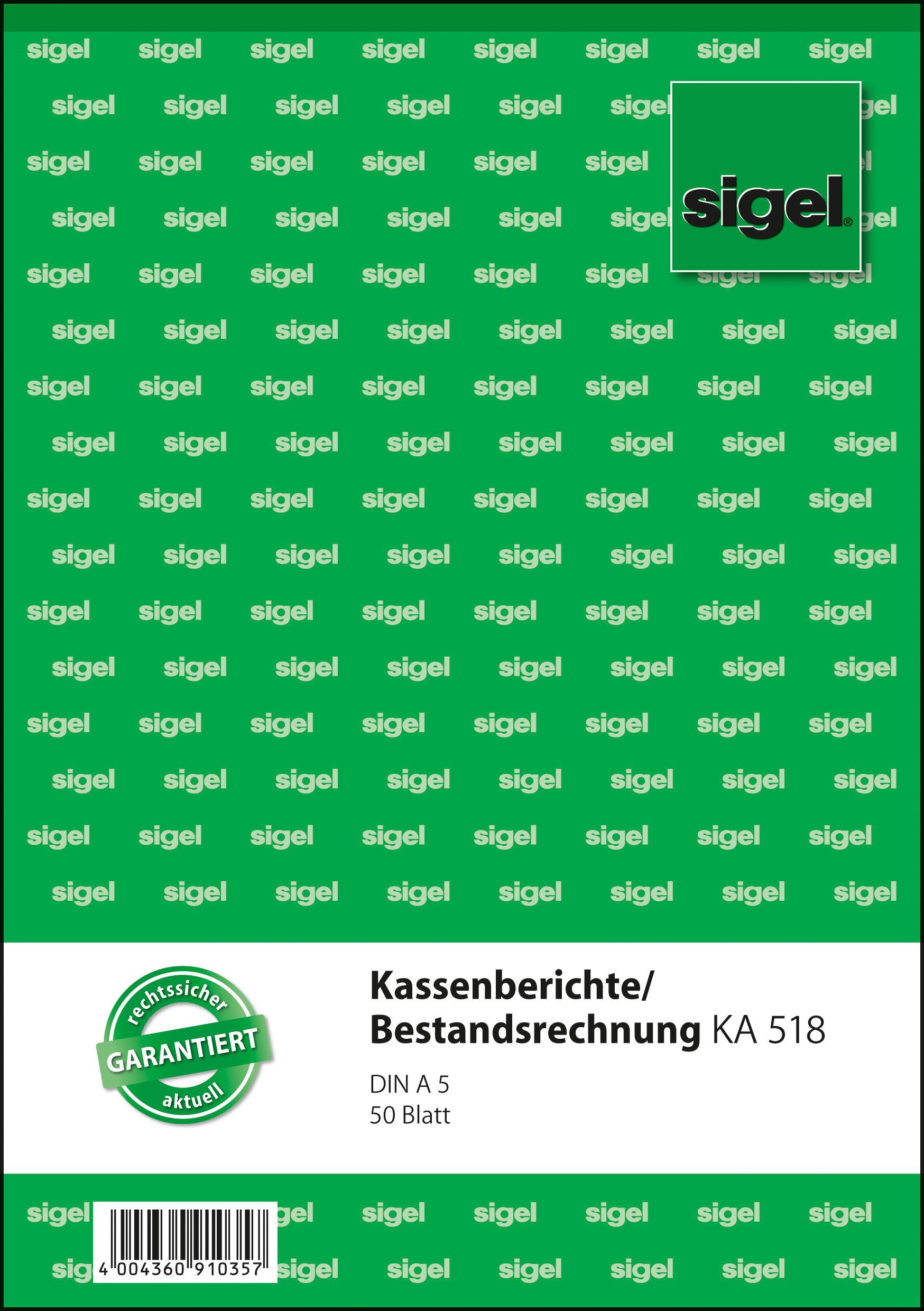 sigel Kassenbericht KA518 A5 50Blatt
