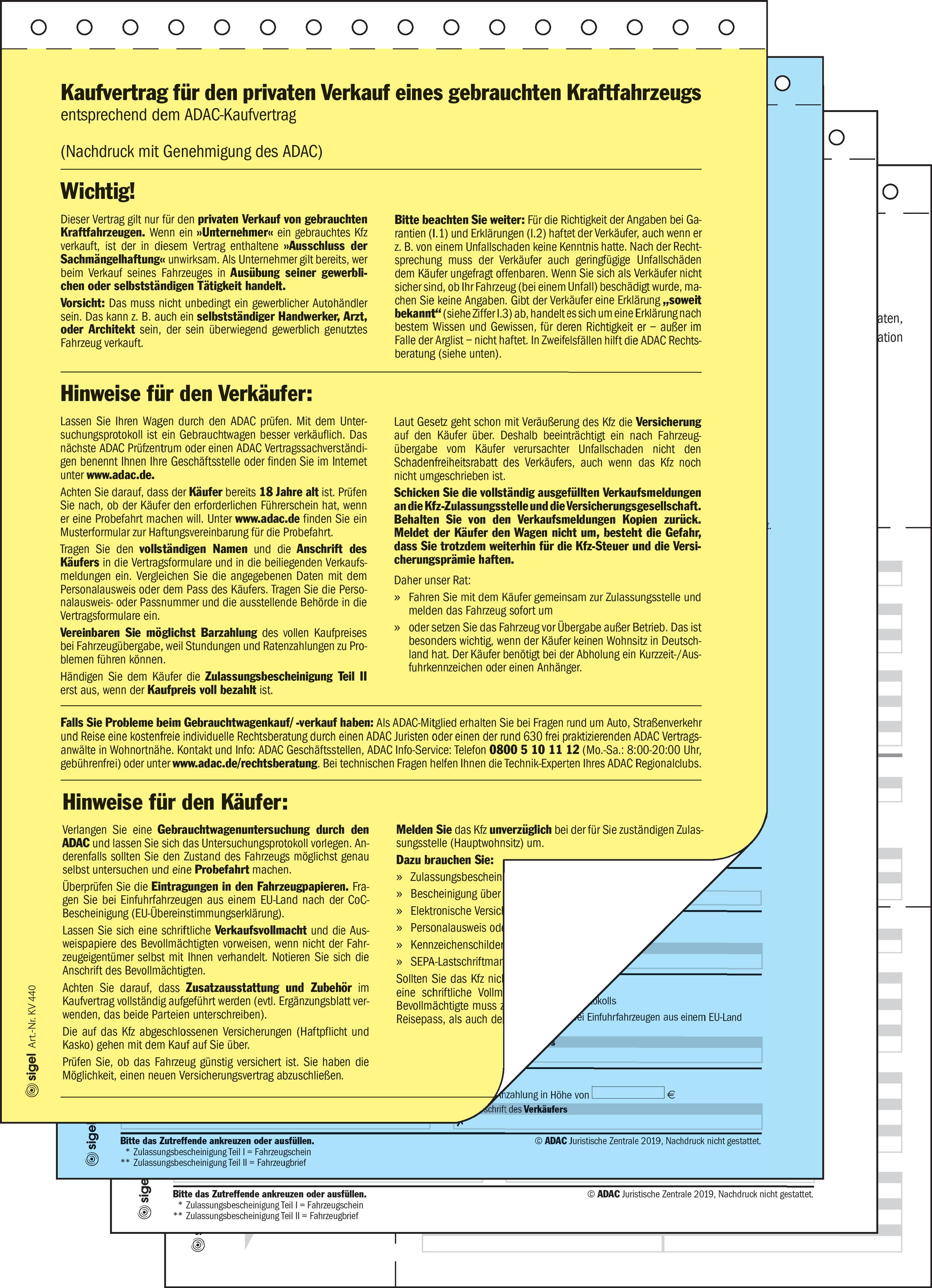 sigel Kaufvertrag ADAC-Muster KV440 A4 4Blatt