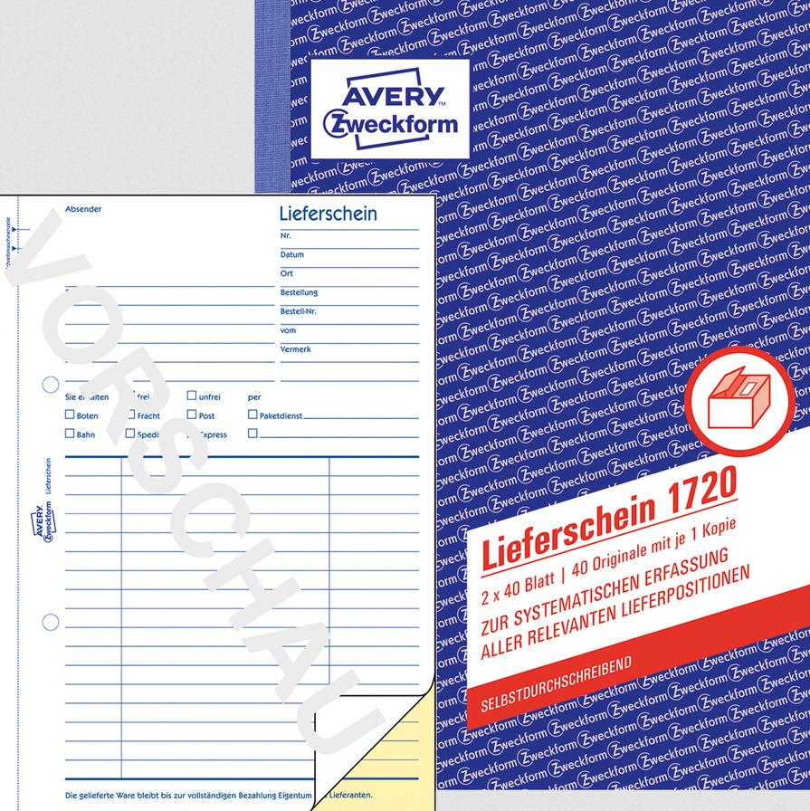 AVERY Zweckform Lieferschein 1720, 1. und 2. Blatt bedruckt, SD, DIN A5
